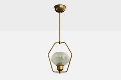 Swedish Designer, Pendant Light, Brass, Glass, Sweden, 1950s
