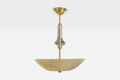 Swedish Designer, Pendant Light, Brass, Glass, Sweden, 1950s