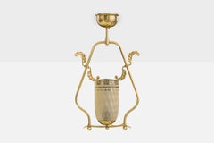 Swedish Designer, Pendant Light, Brass, Glass, Sweden, 1950s