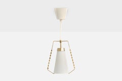 Swedish Designer, Pendant Light, Brass, Glass, Sweden, 1950s