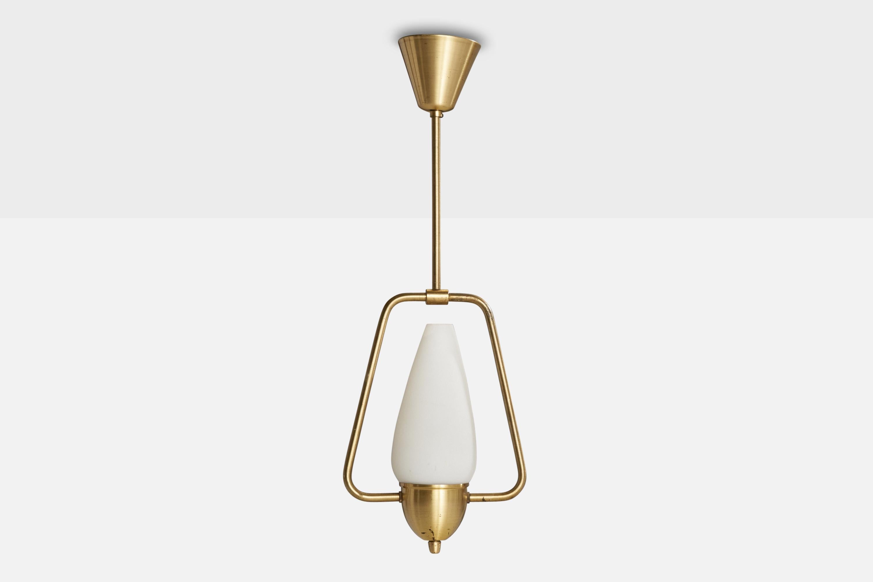 Schwedische Designer-Hängelampe, Messing, Glas, Schweden, 1950er Jahre (Skandinavische Moderne) im Angebot