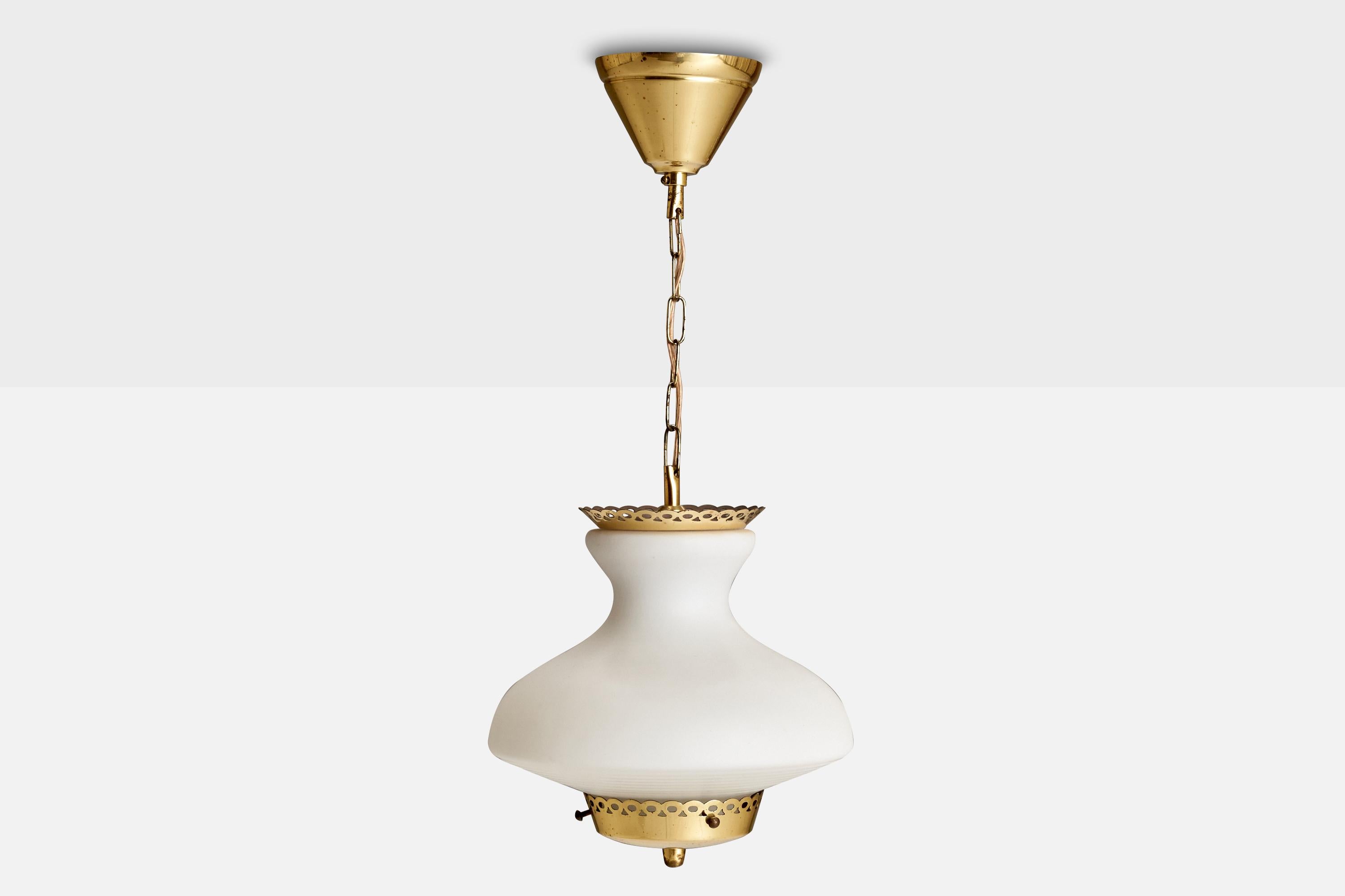 Schwedische Designer-Hängelampe, Messing, Glas, Schweden, 1950er Jahre (Skandinavische Moderne) im Angebot