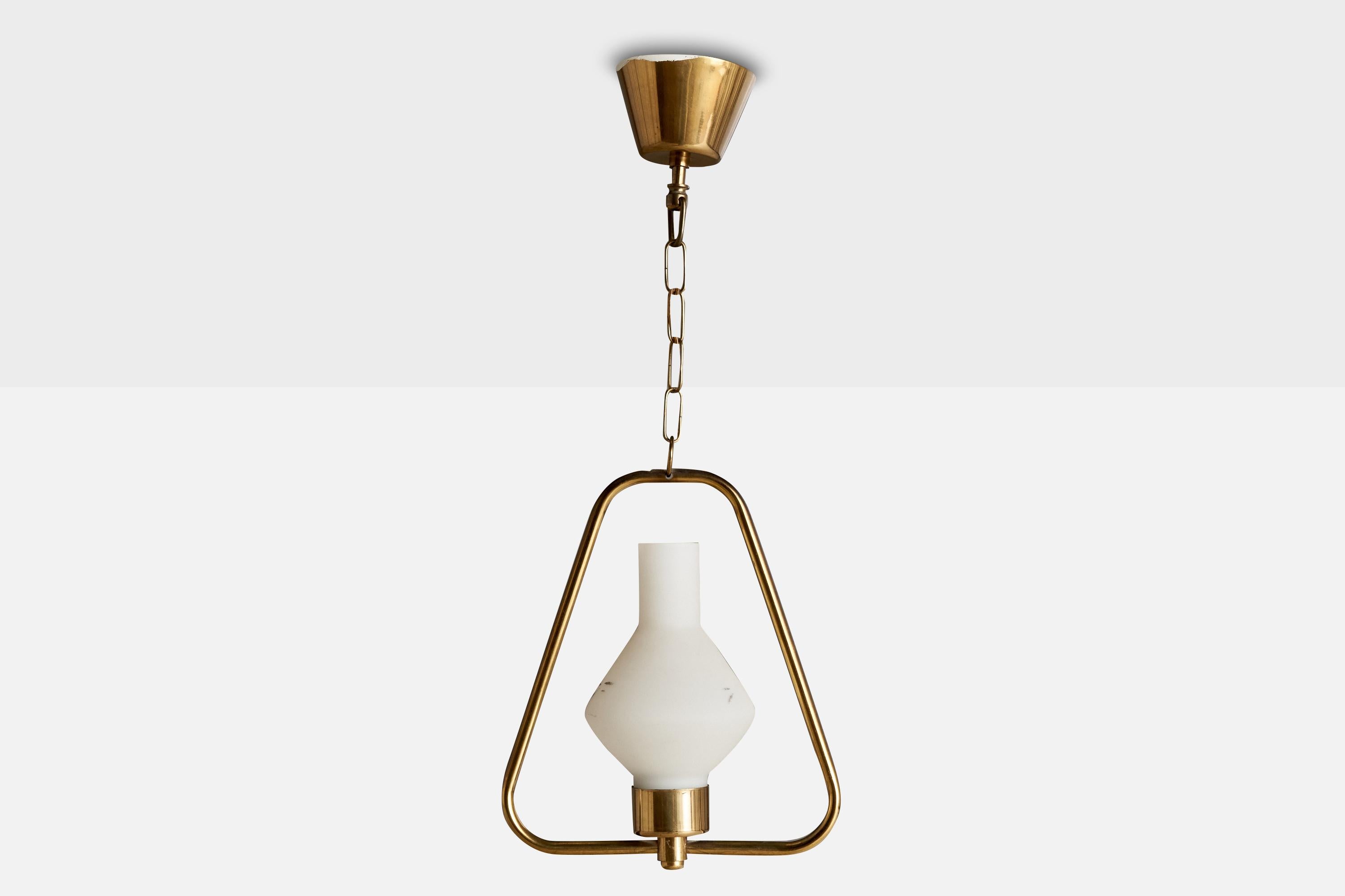 Scandinavo moderno Designer svedese, lampada a sospensione, ottone, vetro, Svezia, anni '1950 in vendita