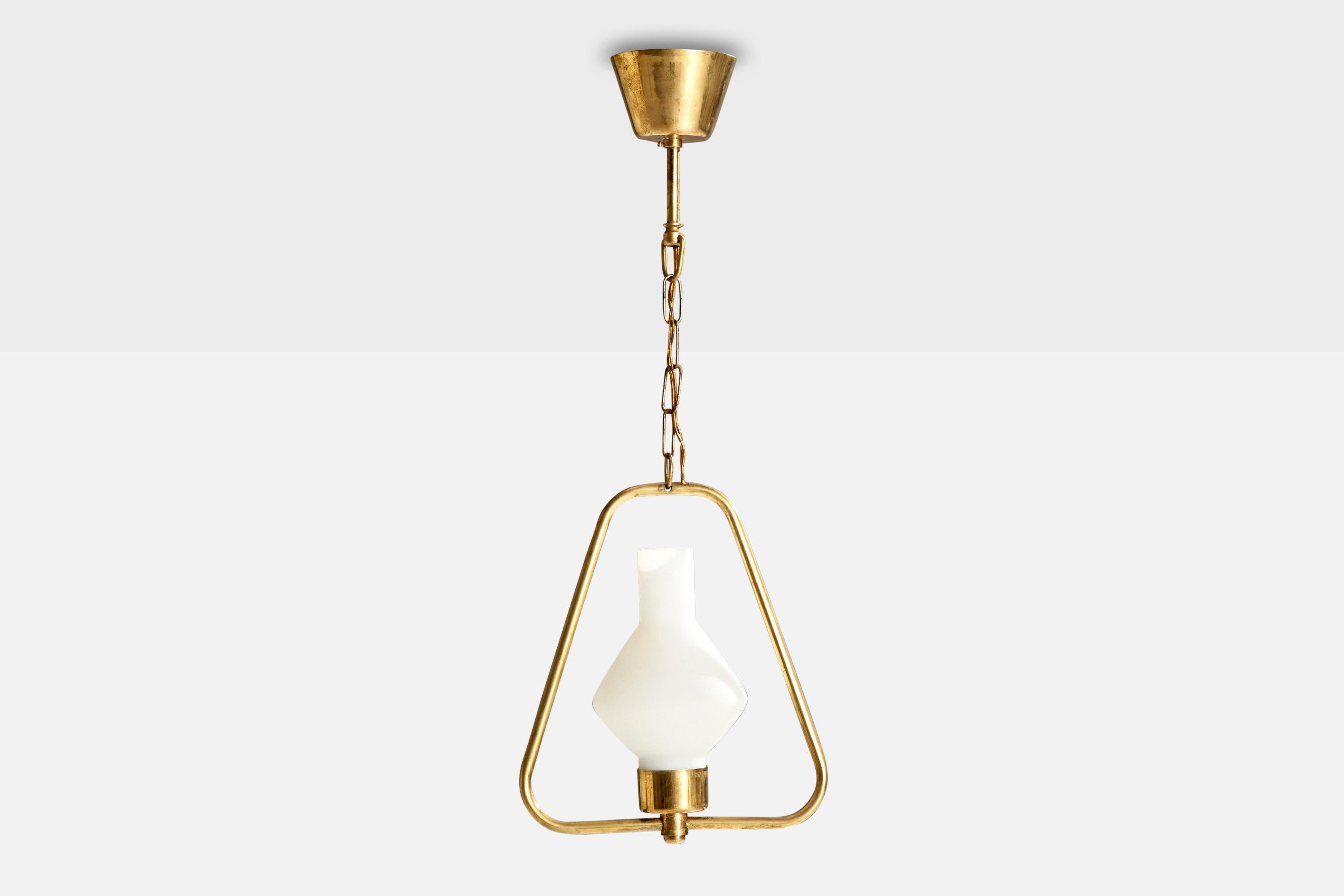 Scandinavo moderno Designer svedese, lampada a sospensione, ottone, vetro, Svezia, anni '1950 in vendita