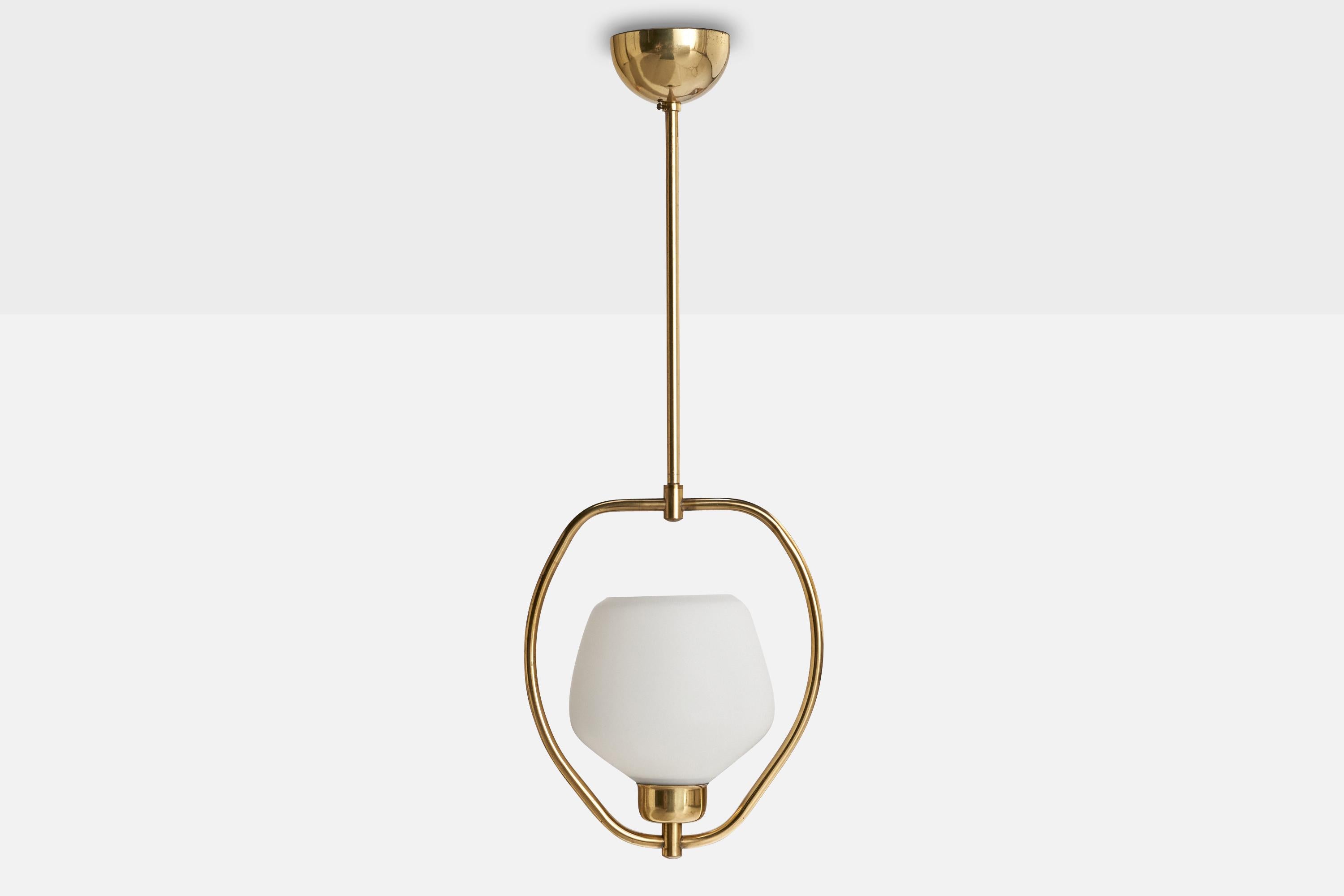 Scandinavian Modern Swedish Designer, Pendant Light, Brass, Glass, Sweden, 1950s For Sale