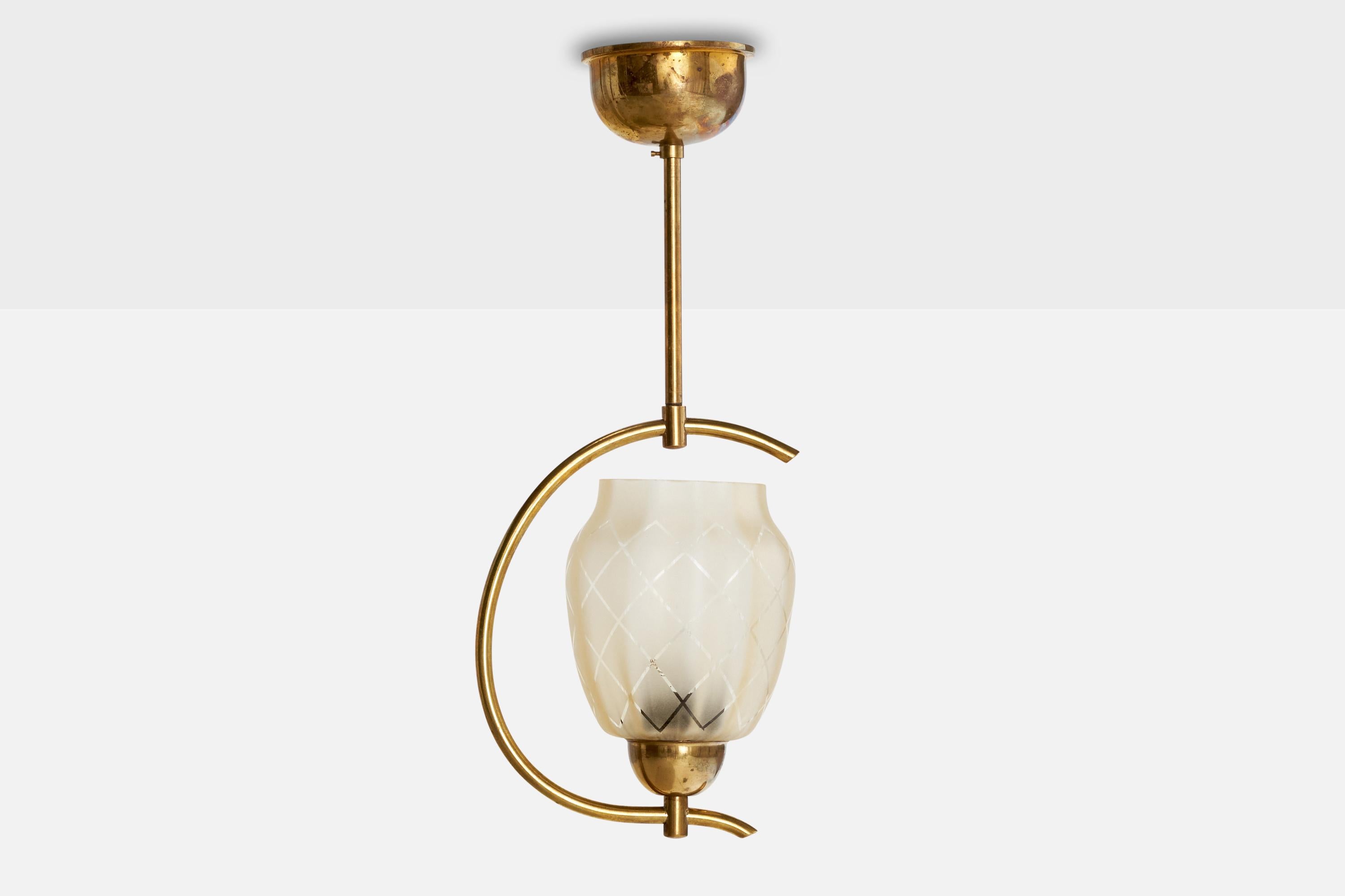 Svedese Designer svedese, lampada a sospensione, ottone, vetro, Svezia, anni '1950 in vendita