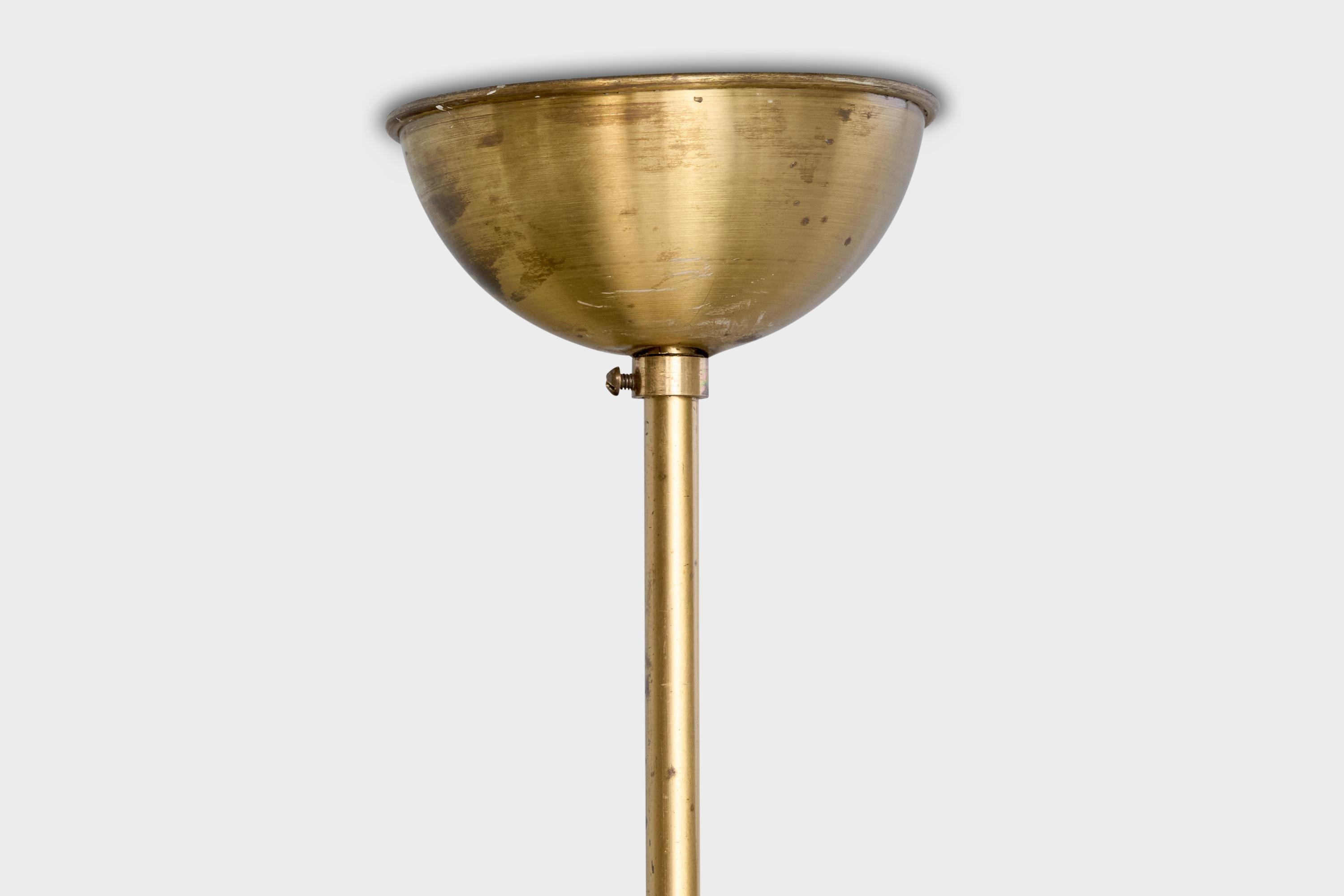 Swedish Designer, Pendant Light, Brass, Glass, Sweden, 1950s In Good Condition For Sale In High Point, NC