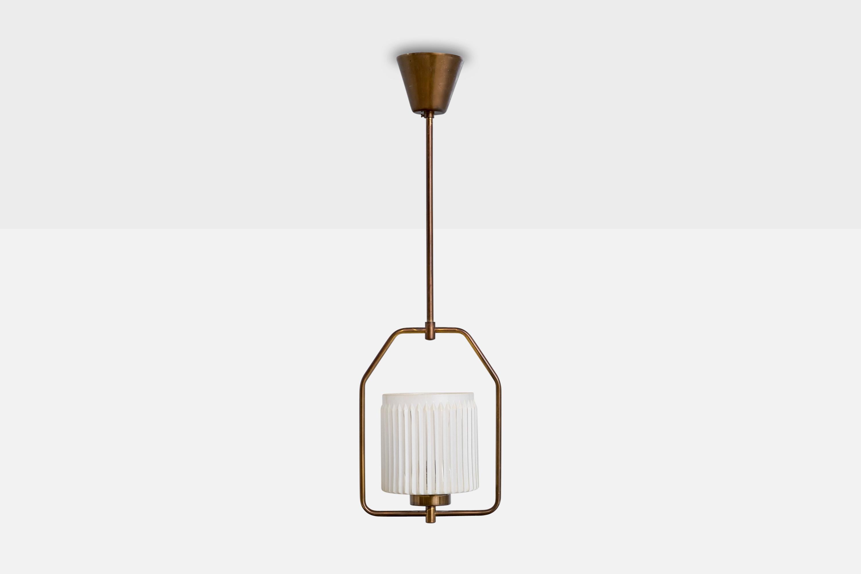 Swedish Designer, Pendant Light, Brass, Glass, Sweden, 1950s In Good Condition For Sale In High Point, NC