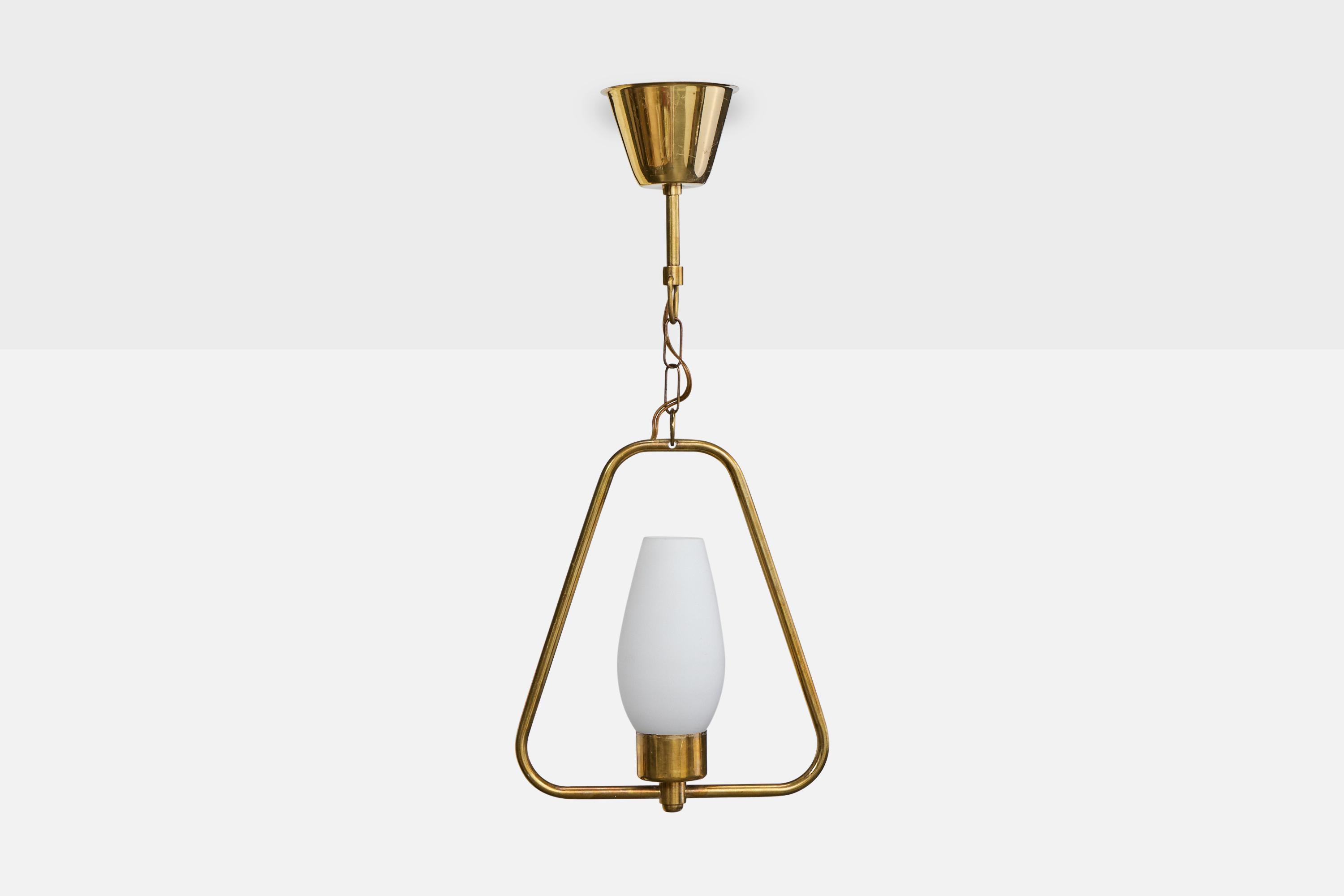 Svedese Designer svedese, lampada a sospensione, ottone, vetro, Svezia, anni '1950 in vendita