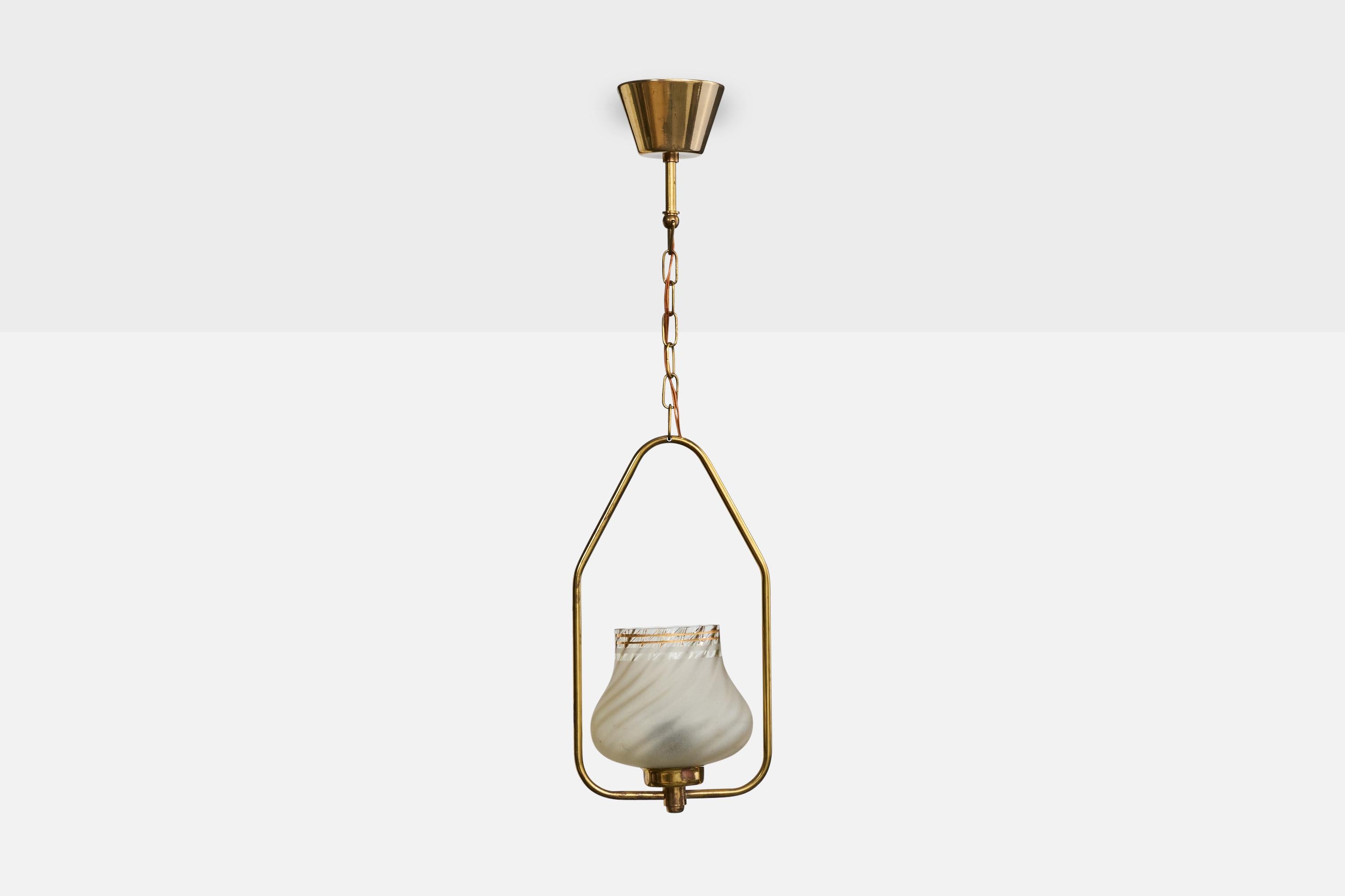 Svedese Designer svedese, lampada a sospensione, ottone, vetro, Svezia, anni '1950 in vendita