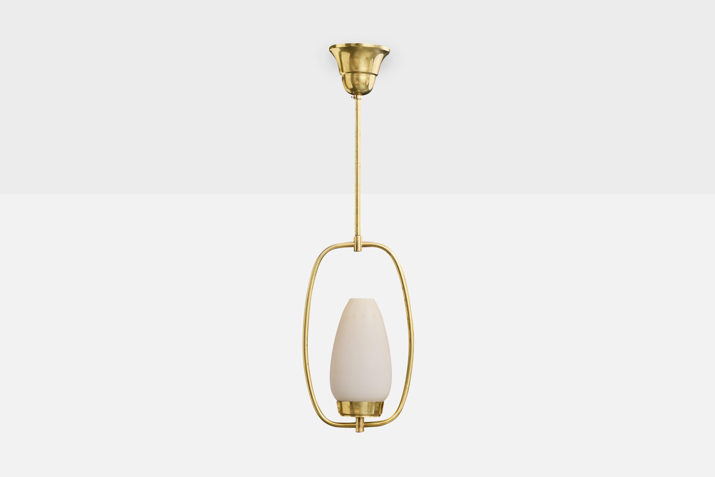 Schwedische Designer-Hängelampe, Messing, Glas, Schweden, 1950er Jahre (Moderne der Mitte des Jahrhunderts) im Angebot