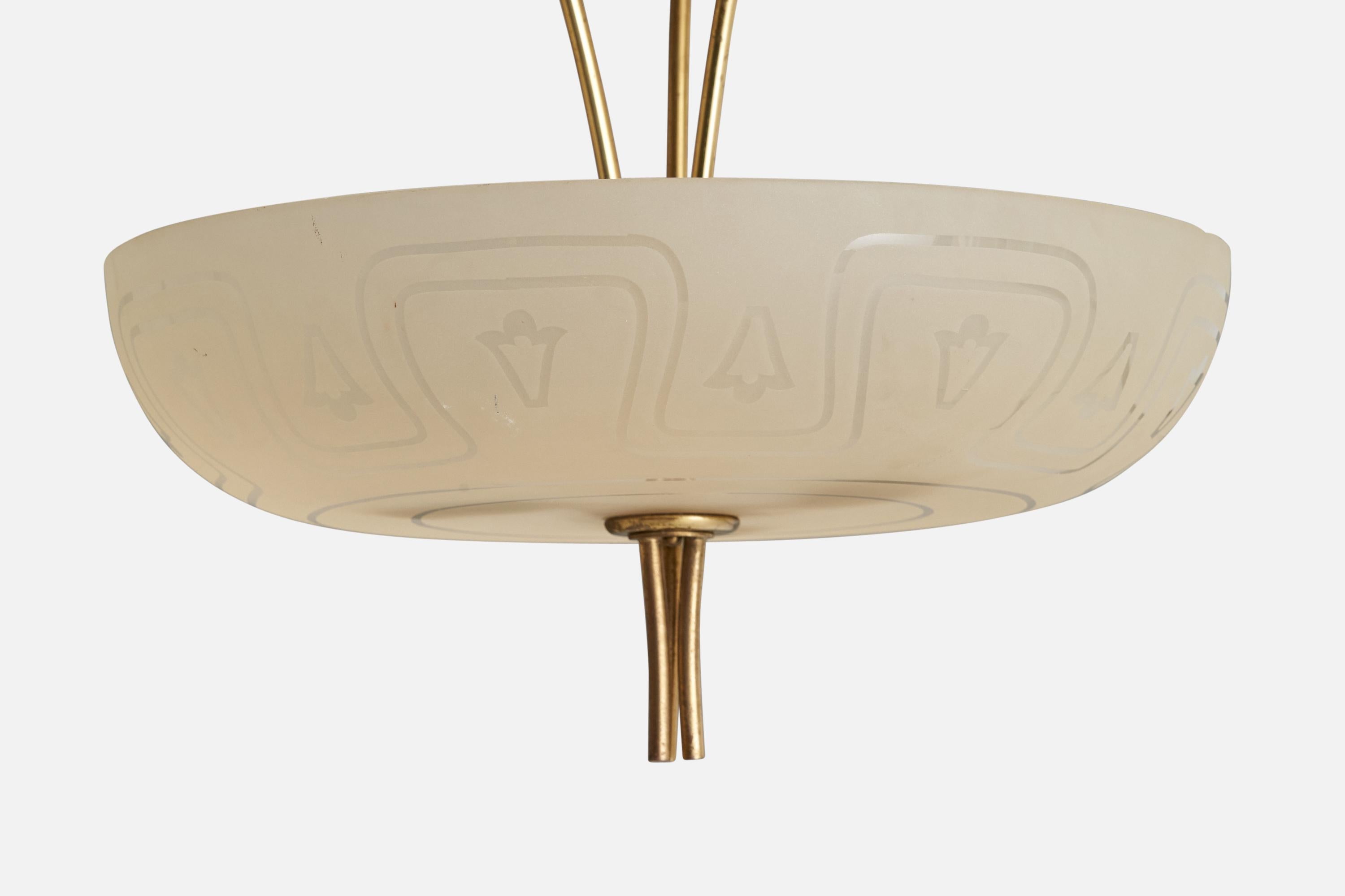 Swedish Designer, Pendant Light, Brass, Glass, Sweden, 1950s In Good Condition For Sale In High Point, NC