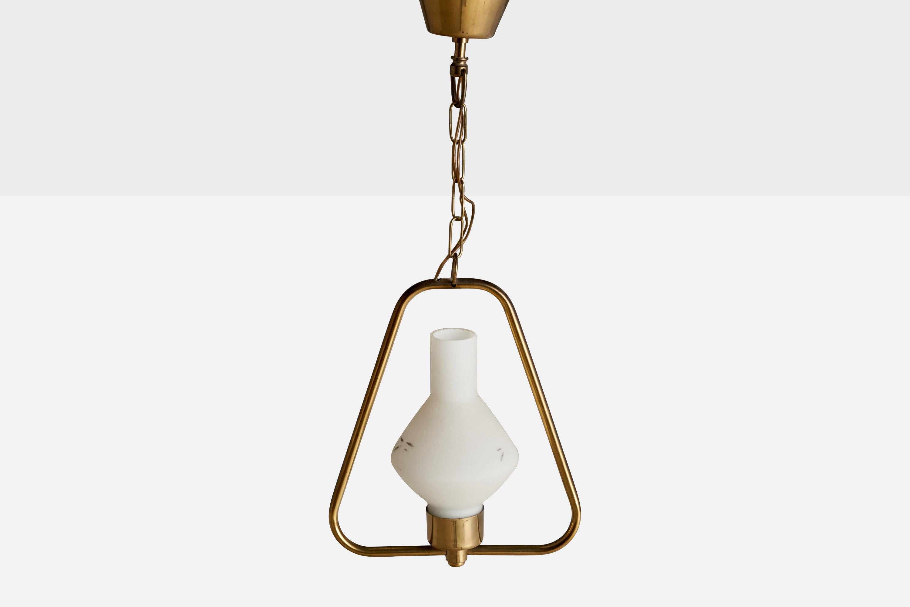 Svedese Designer svedese, lampada a sospensione, ottone, vetro, Svezia, anni '1950 in vendita