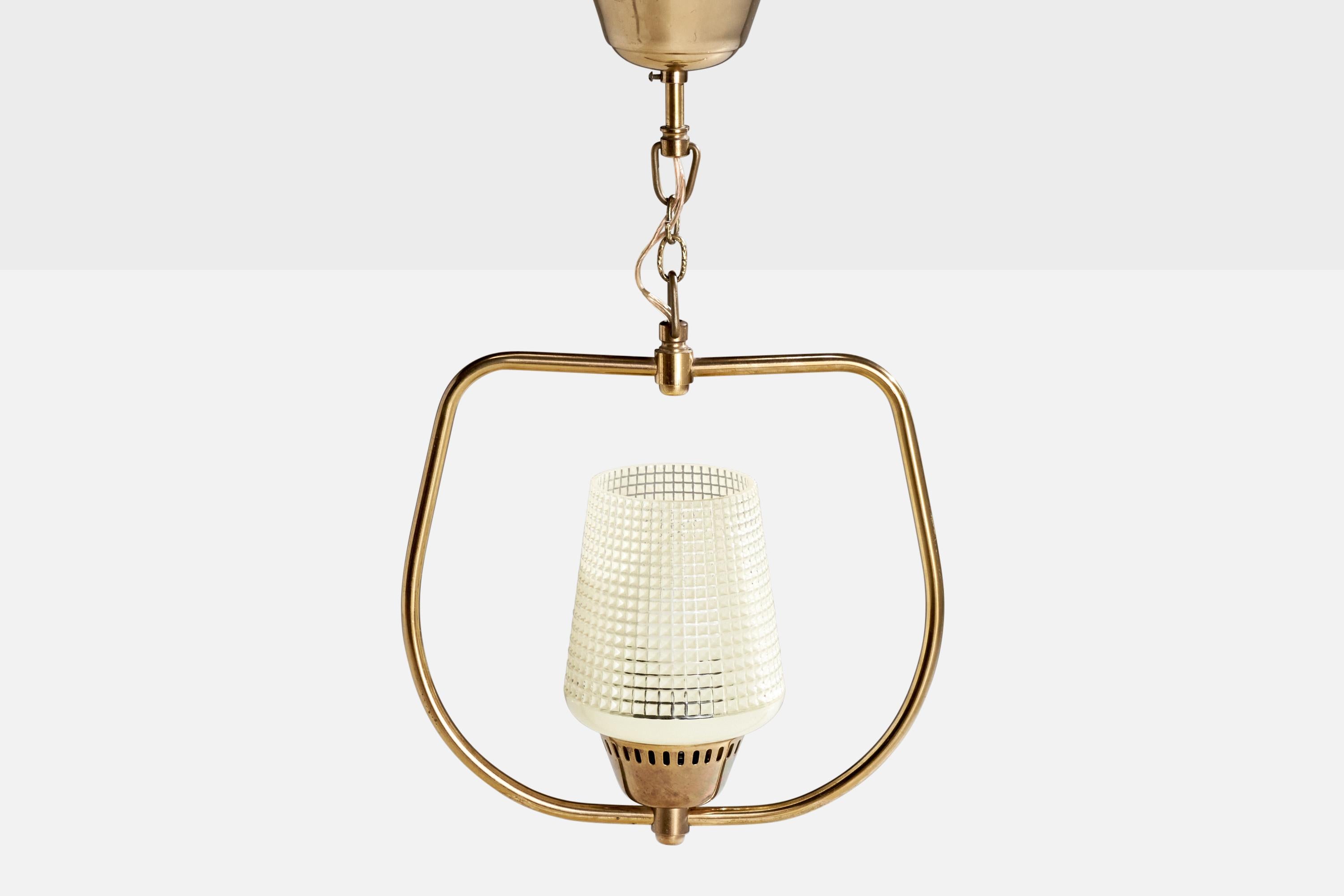 Svedese Designer svedese, lampada a sospensione, ottone, vetro, Svezia, anni '1950 in vendita