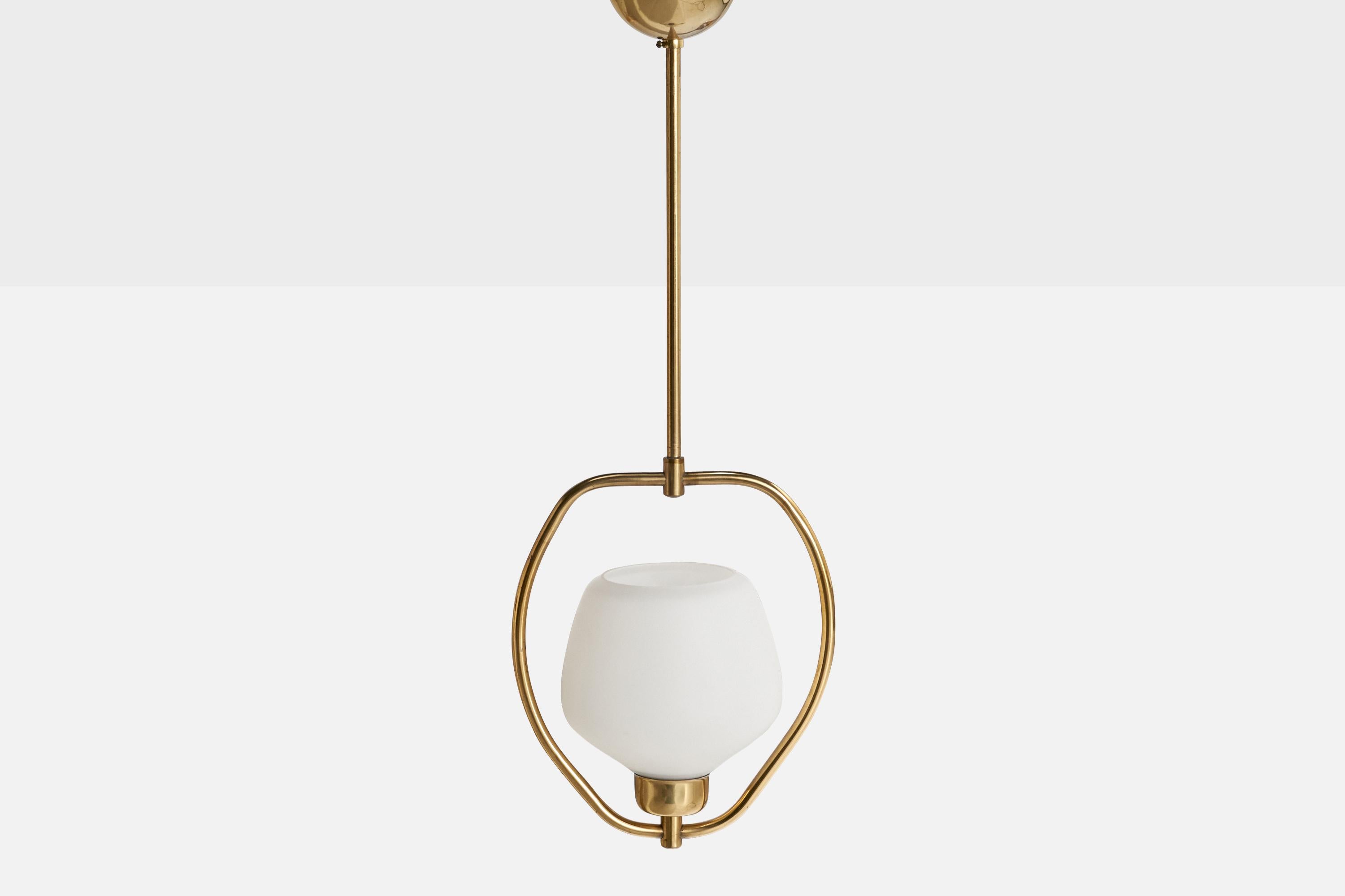 Swedish Designer, Pendant Light, Brass, Glass, Sweden, 1950s In Good Condition For Sale In High Point, NC