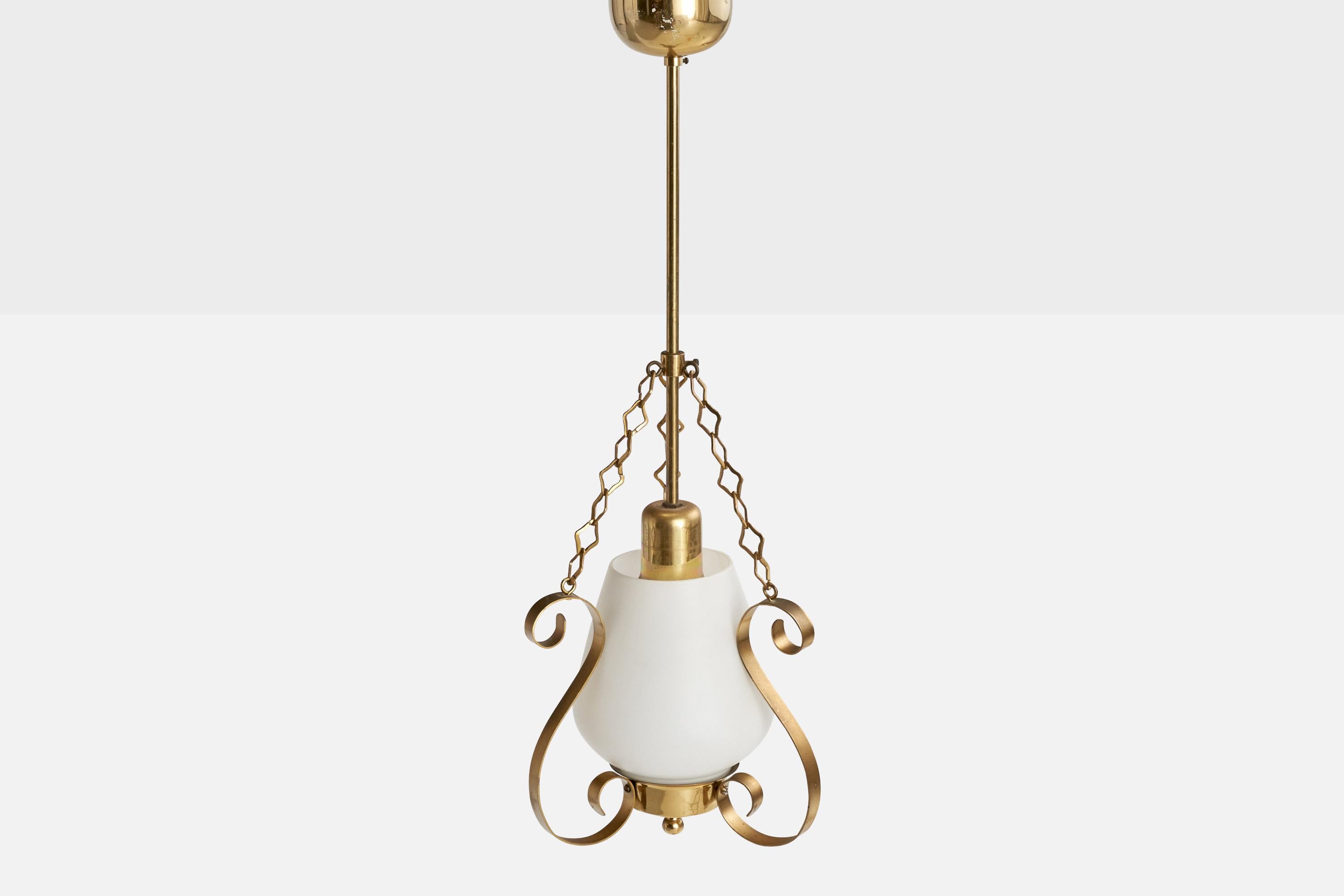 Svedese Designer svedese, lampada a sospensione, ottone, vetro, Svezia, anni '1950 in vendita