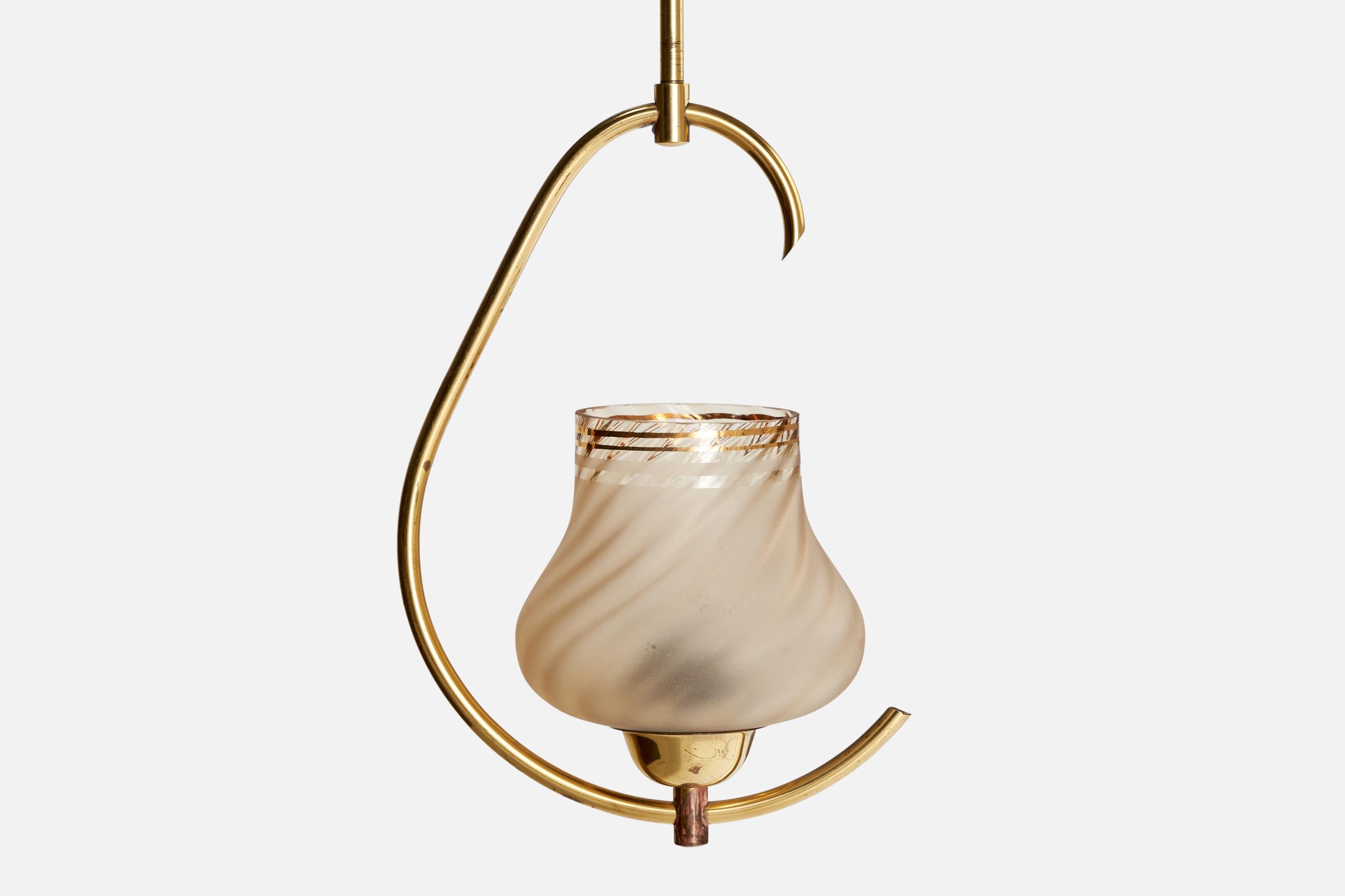 Svedese Designer svedese, lampada a sospensione, ottone, vetro, Svezia, anni '1950 in vendita