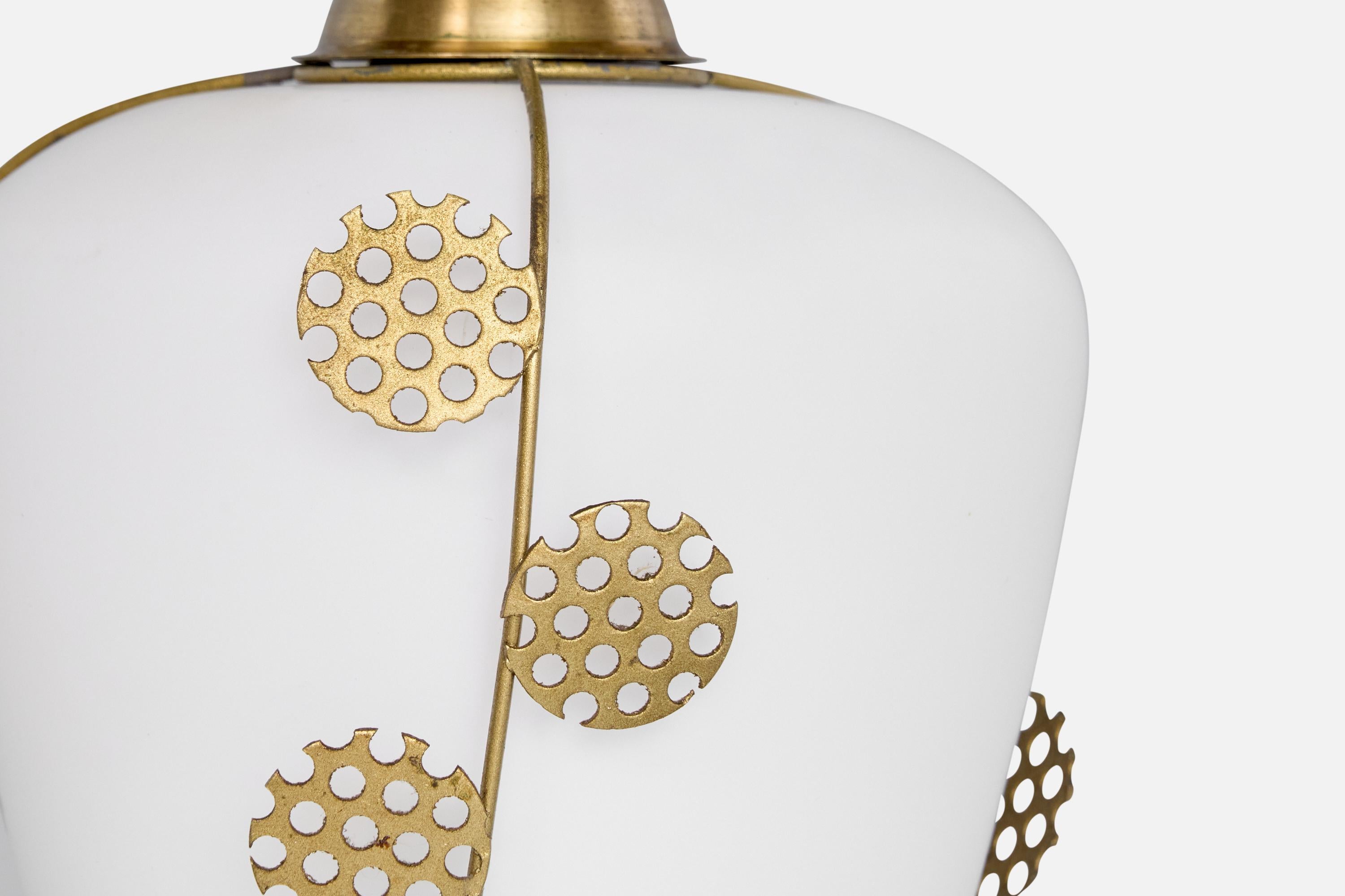 Mid-20th Century Swedish Designer, Pendant Light, Brass, Glass, Sweden, 1950s For Sale