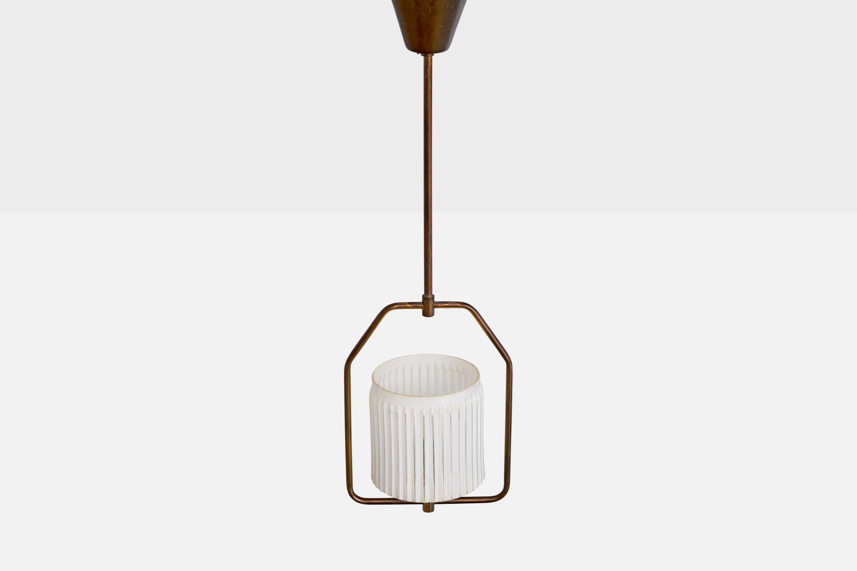 Mid-20th Century Swedish Designer, Pendant Light, Brass, Glass, Sweden, 1950s For Sale
