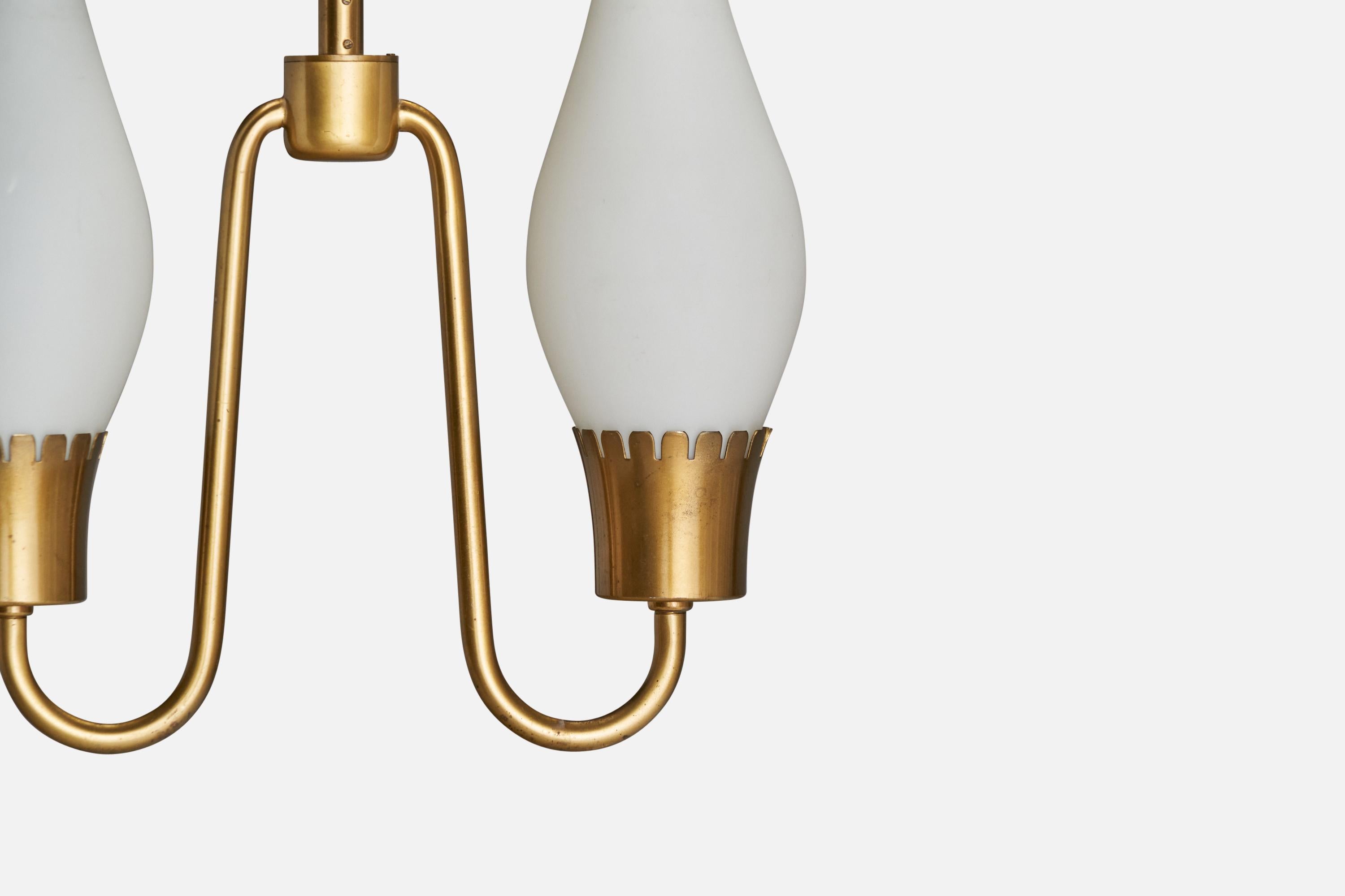 Mid-20th Century Swedish Designer, Pendant Light, Brass, Glass, Sweden, 1950s For Sale