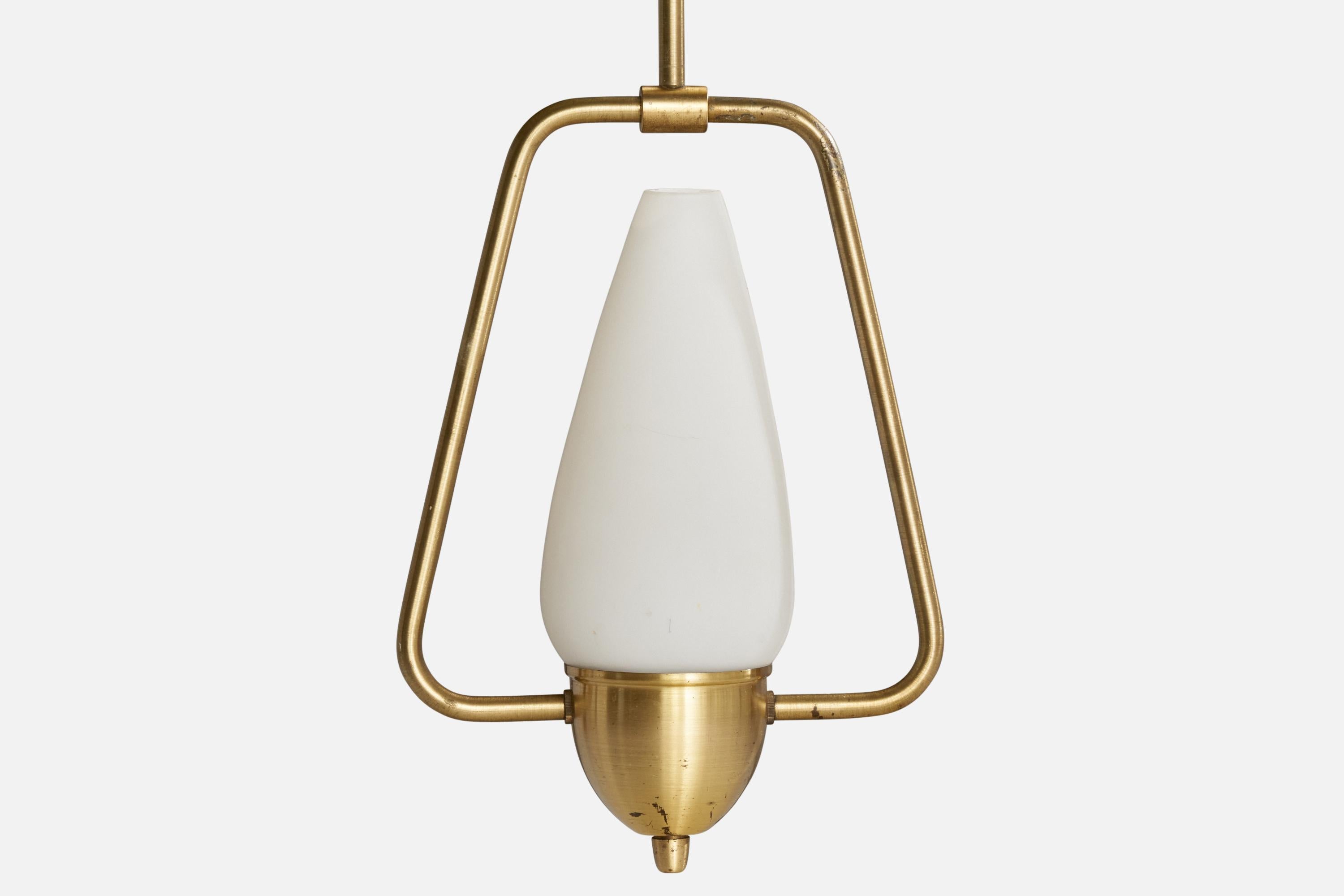 Schwedische Designer-Hängelampe, Messing, Glas, Schweden, 1950er Jahre (Mitte des 20. Jahrhunderts) im Angebot
