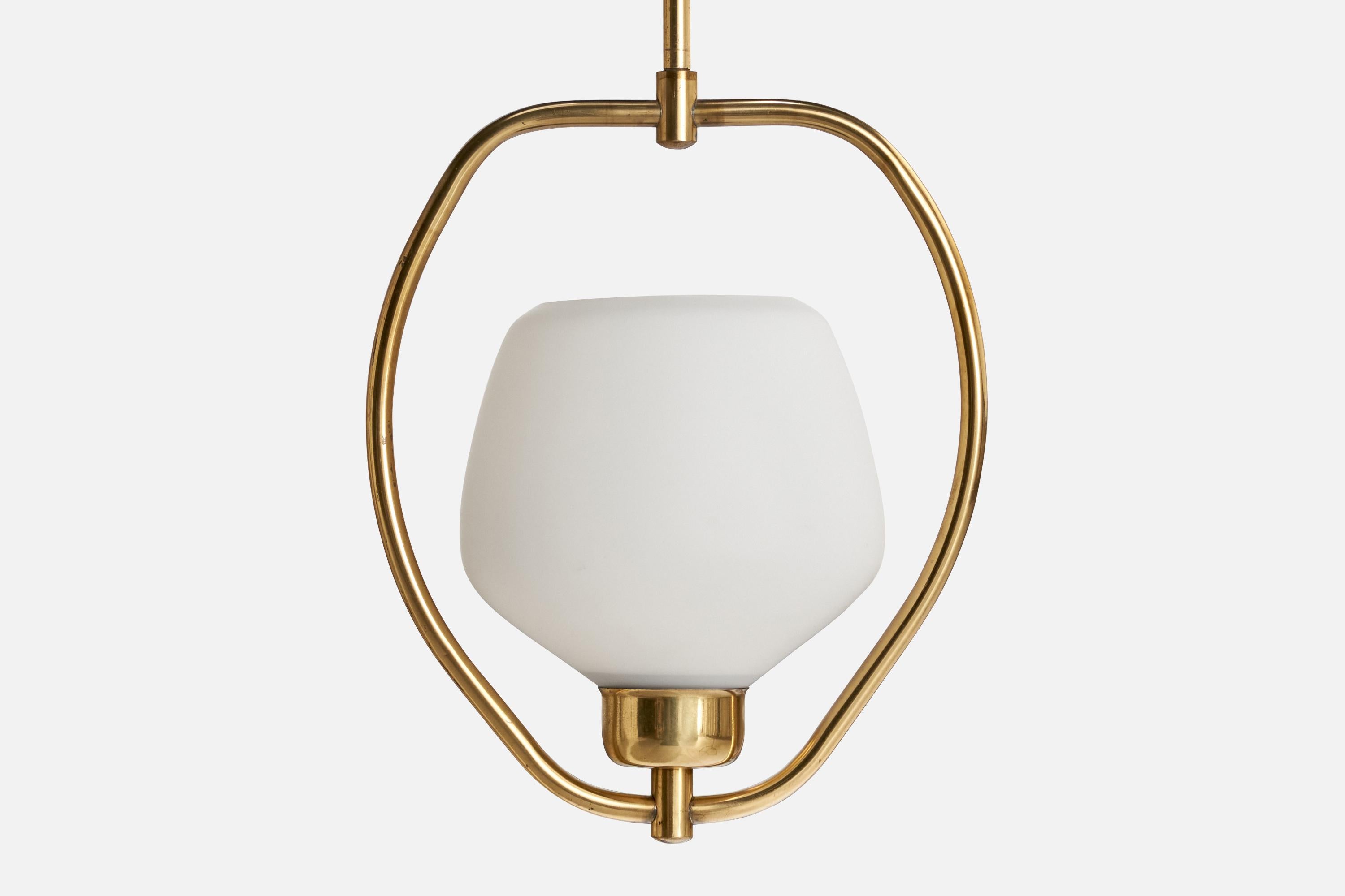 Mid-20th Century Swedish Designer, Pendant Light, Brass, Glass, Sweden, 1950s For Sale