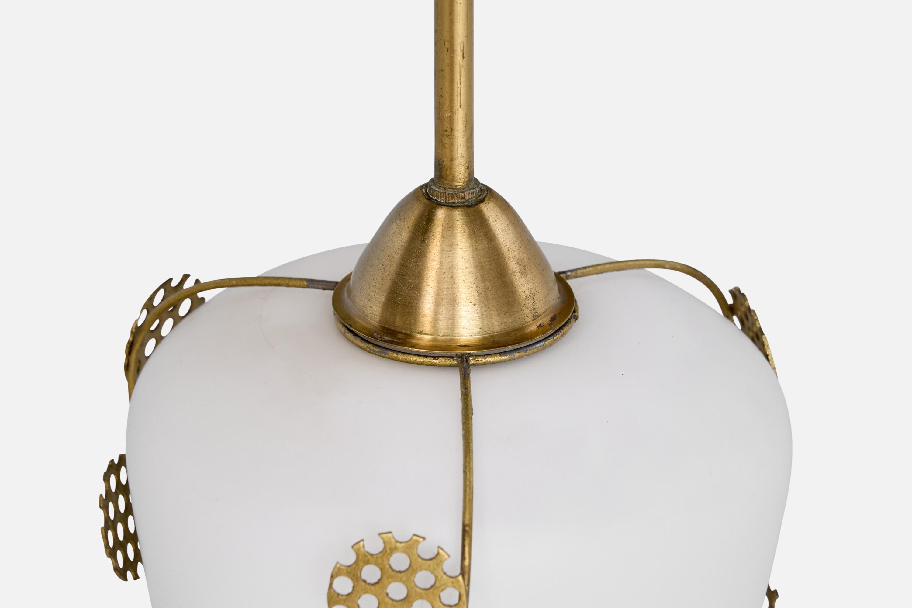 Swedish Designer, Pendant Light, Brass, Glass, Sweden, 1950s For Sale 1
