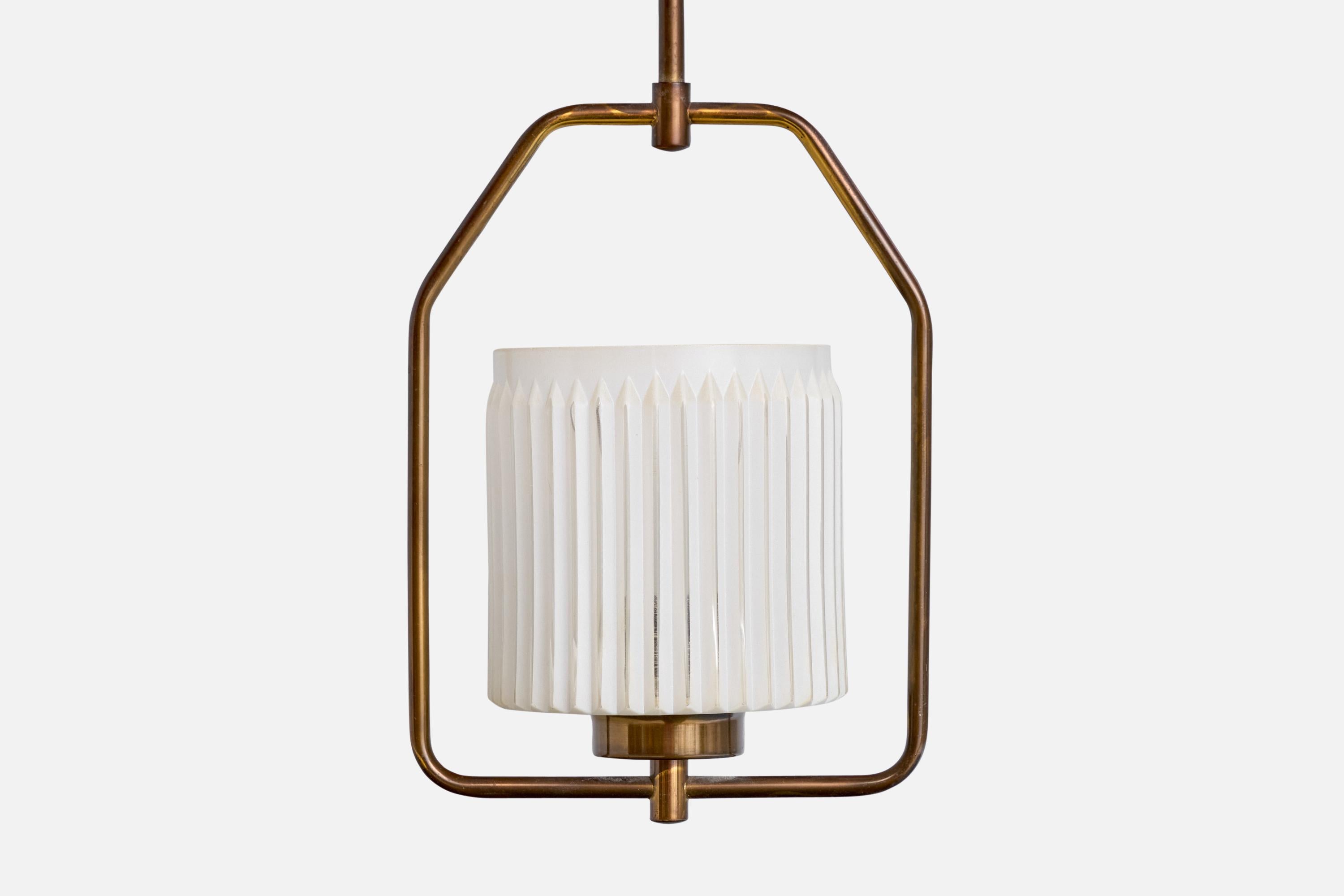 Swedish Designer, Pendant Light, Brass, Glass, Sweden, 1950s For Sale 1