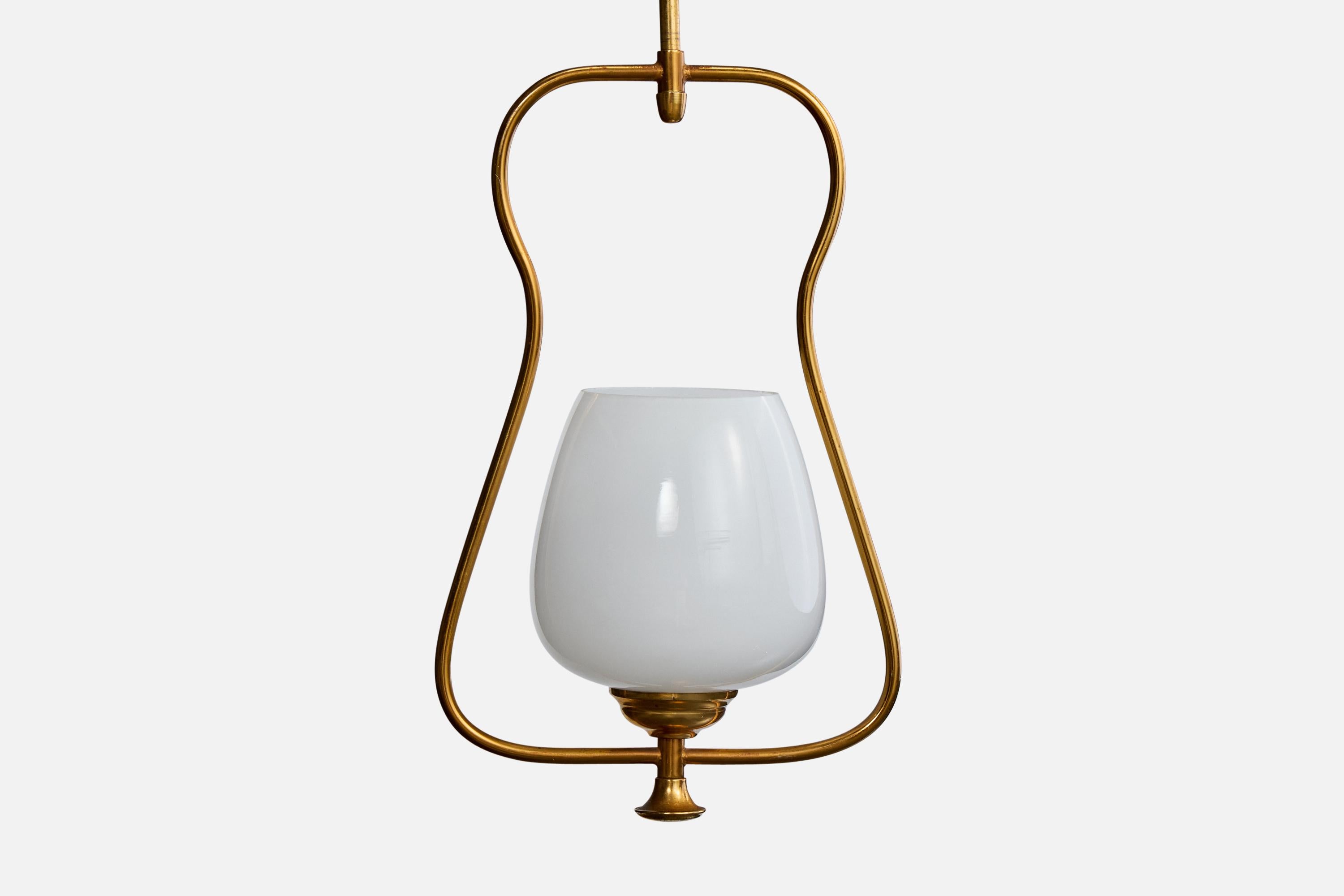Schwedische Designer-Hängelampe, Messing, Glas, Schweden, 1950er Jahre (Mitte des 20. Jahrhunderts) im Angebot