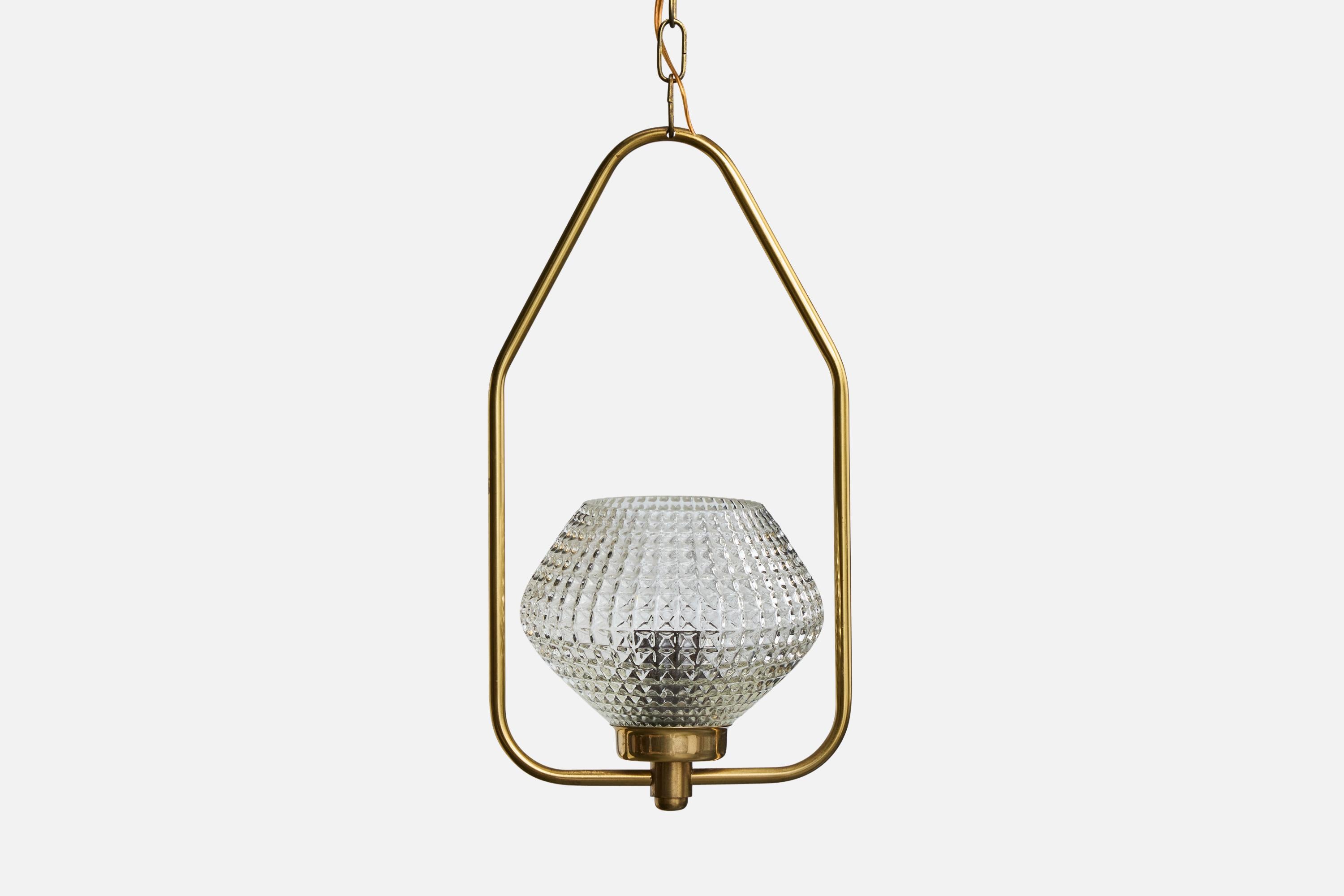 XX secolo Designer svedese, lampada a sospensione, ottone, vetro, Svezia, anni '1950 in vendita