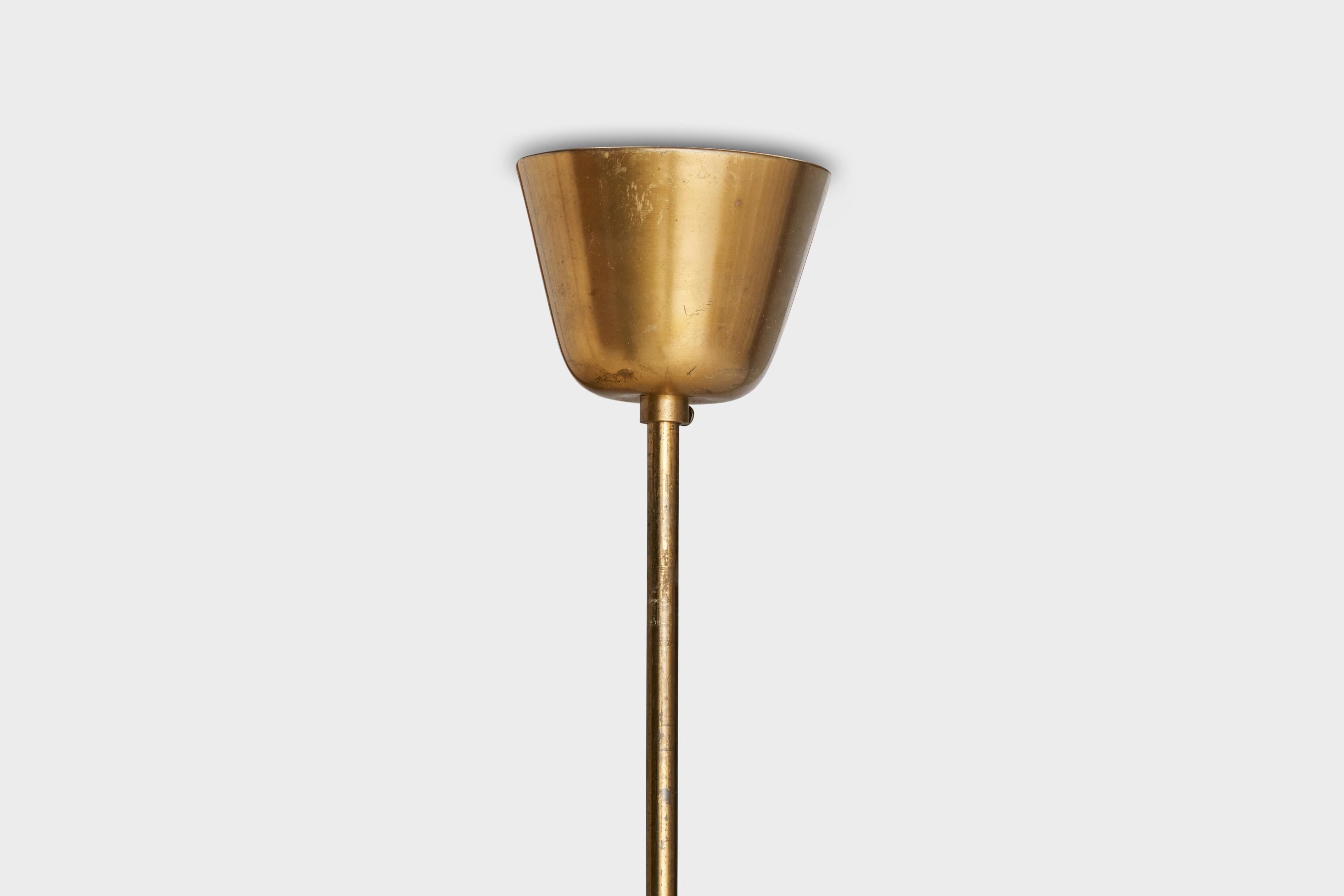 Swedish Designer, Pendant Light, Brass, Glass, Sweden, 1950s For Sale 1