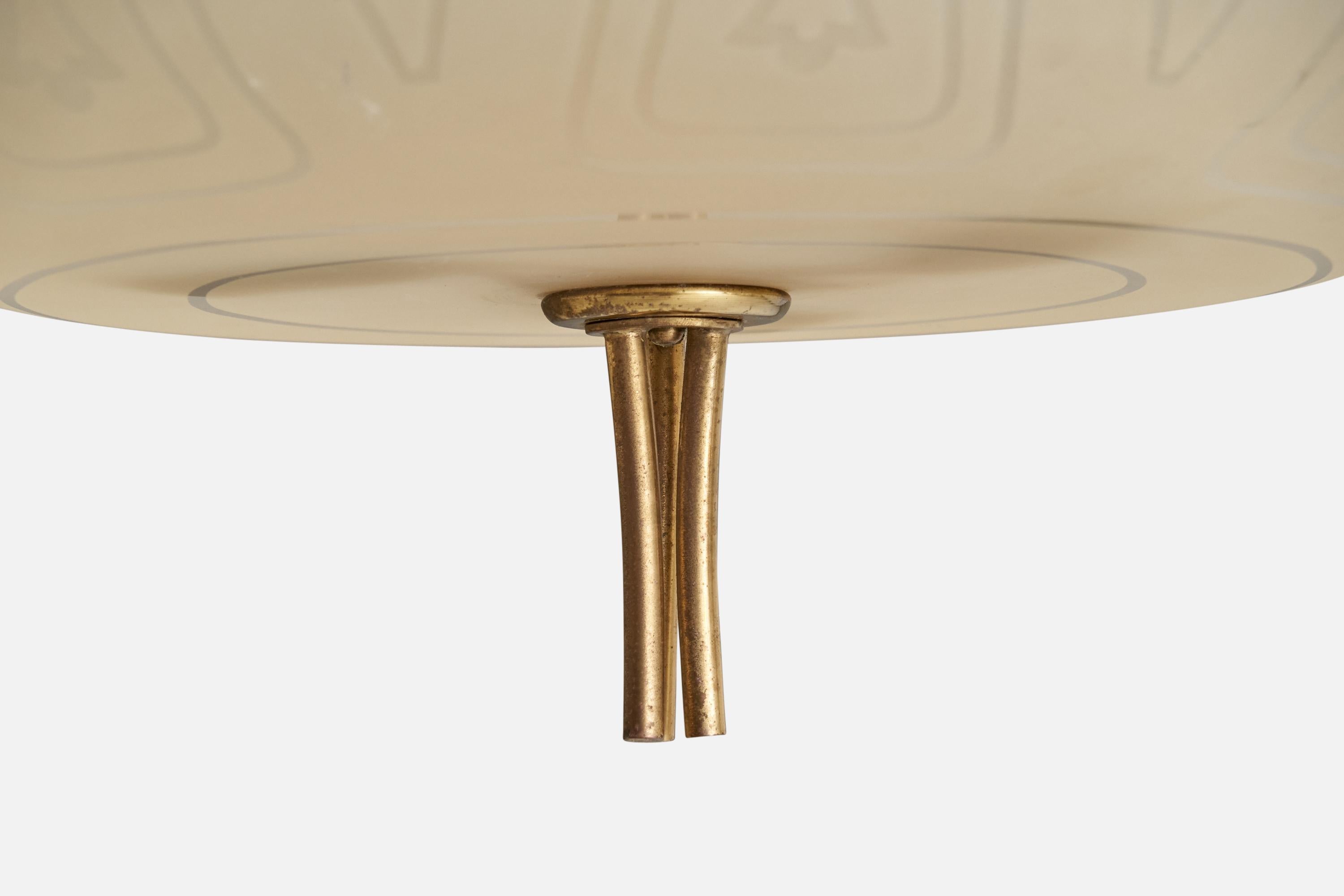 Swedish Designer, Pendant Light, Brass, Glass, Sweden, 1950s For Sale 1