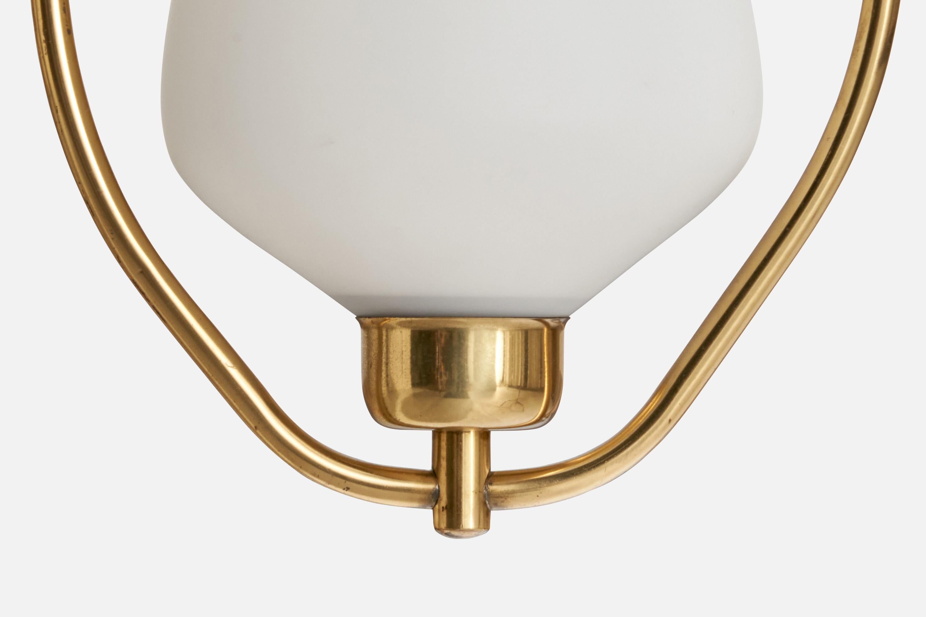 Swedish Designer, Pendant Light, Brass, Glass, Sweden, 1950s For Sale 1