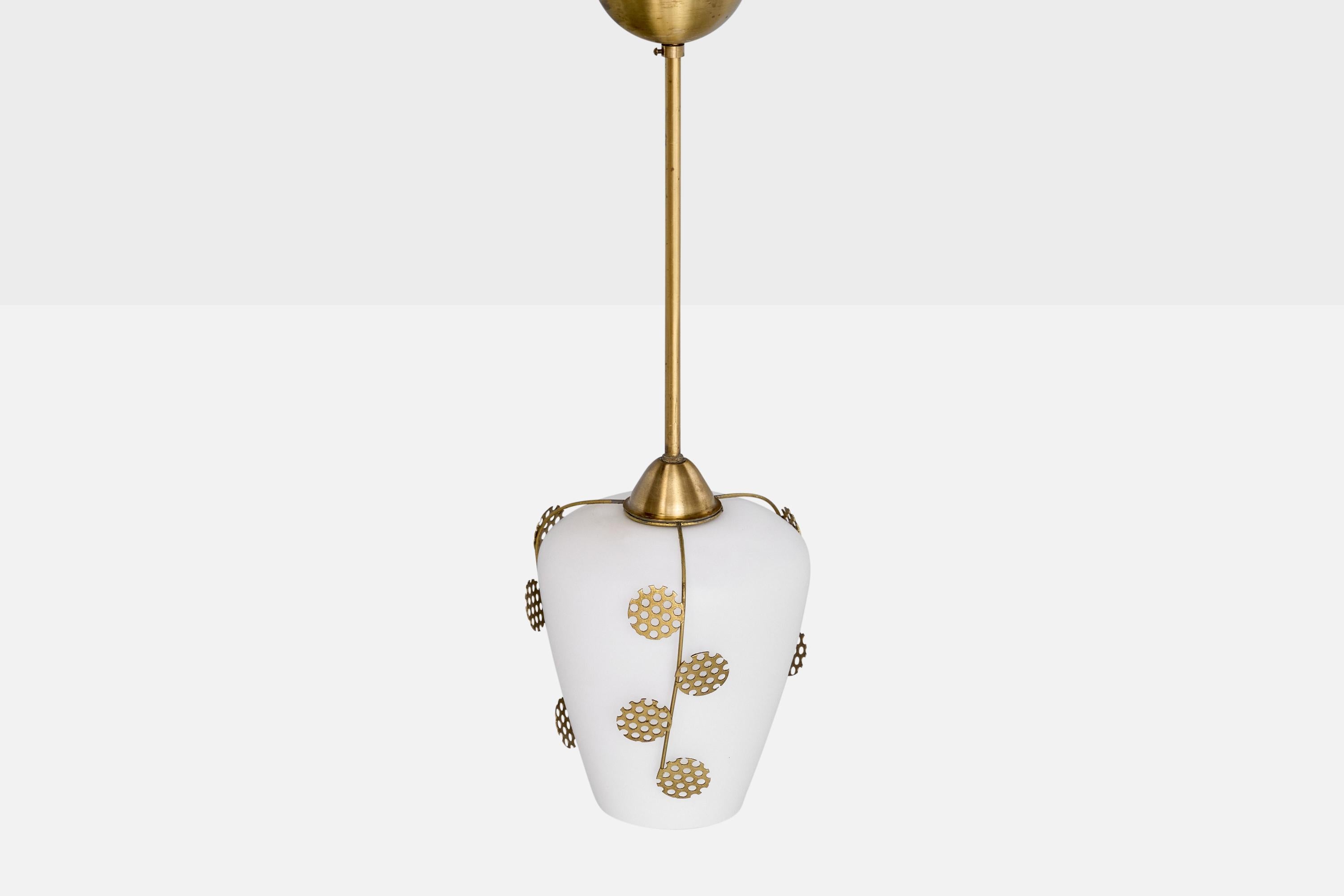 Swedish Designer, Pendant Light, Brass, Glass, Sweden, 1950s For Sale 2