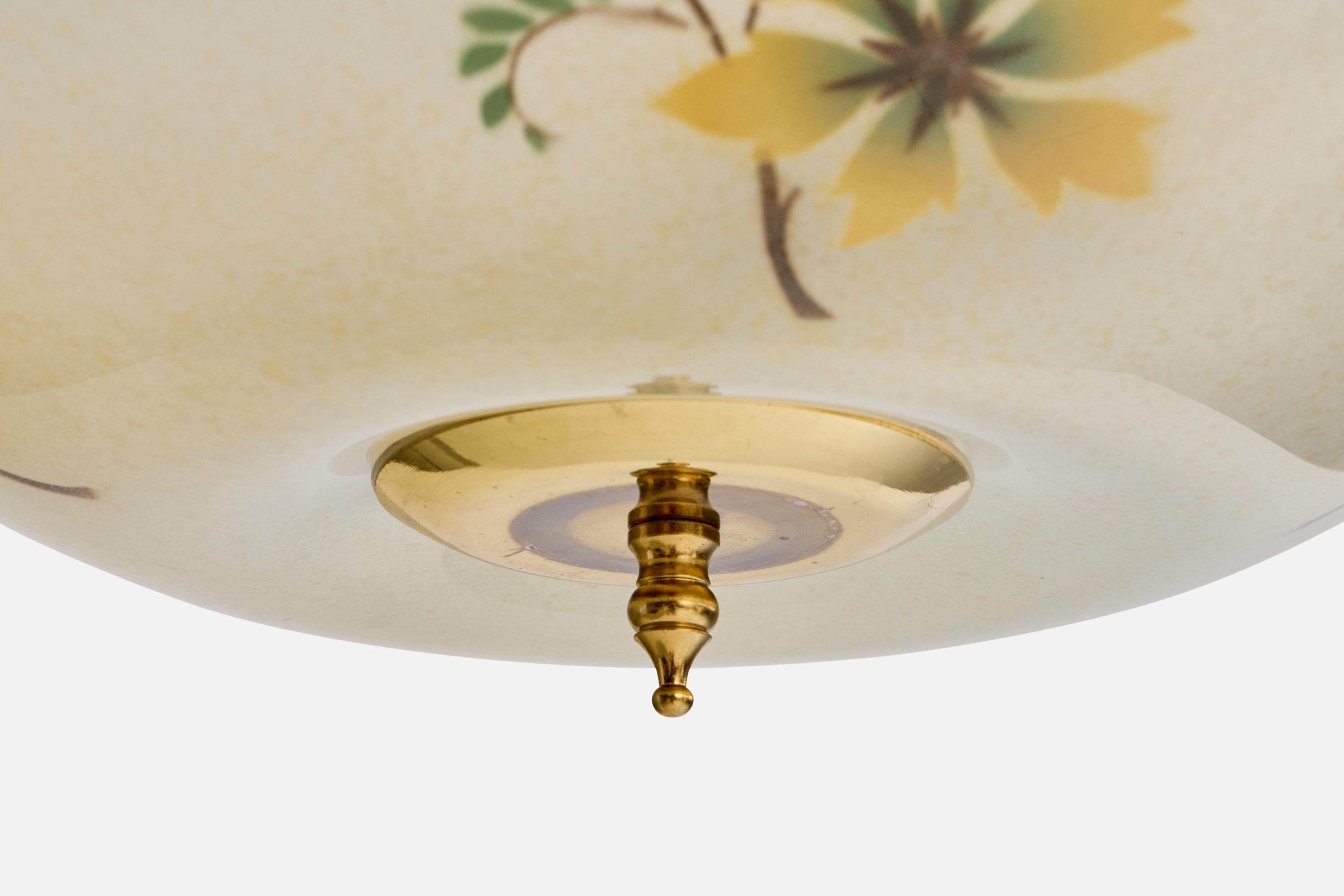 Milieu du XXe siècle Design suédois, lampe à suspension, laiton, verre, Suède, années 1950 en vente