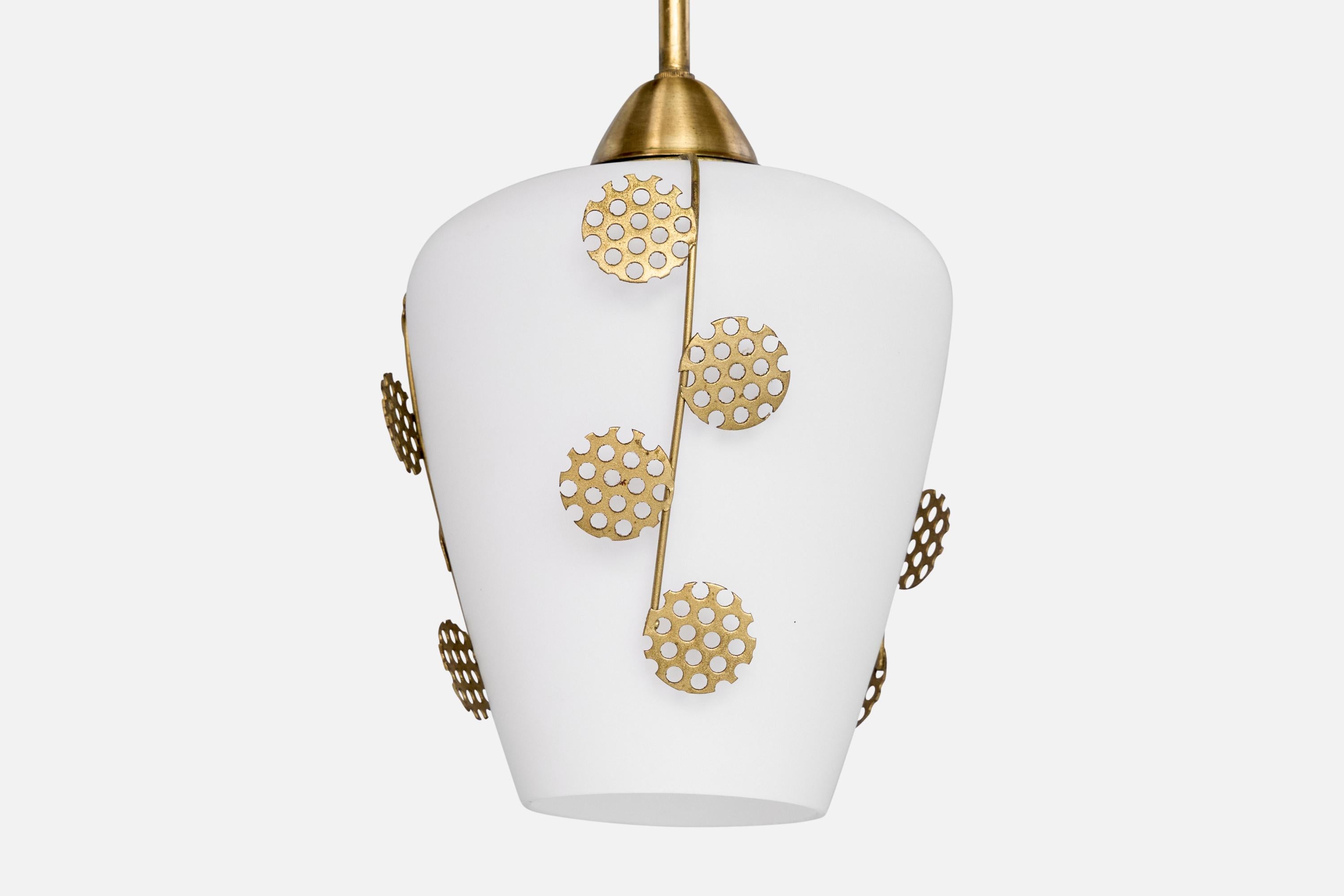 Swedish Designer, Pendant Light, Brass, Glass, Sweden, 1950s For Sale 3