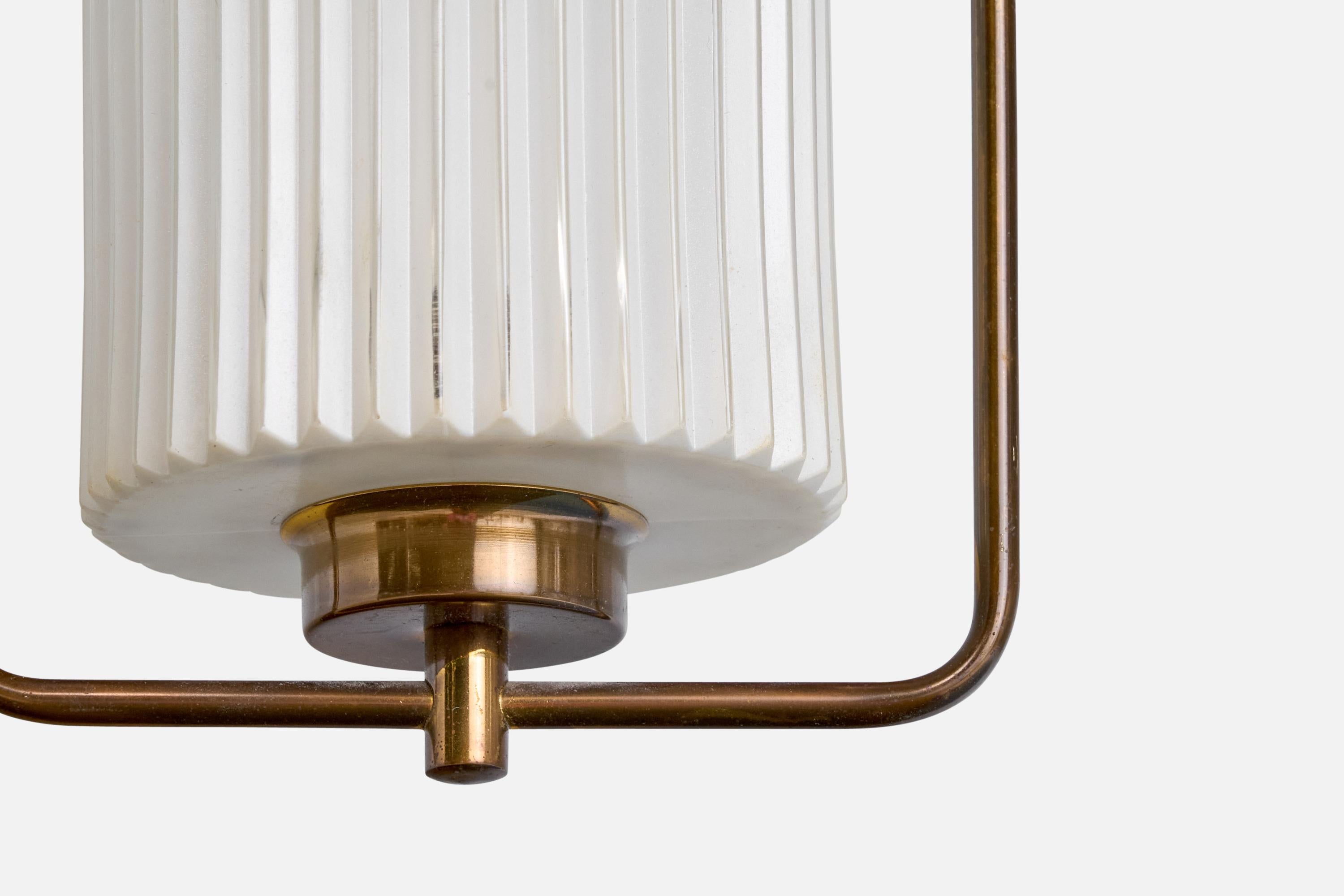 Swedish Designer, Pendant Light, Brass, Glass, Sweden, 1950s For Sale 3