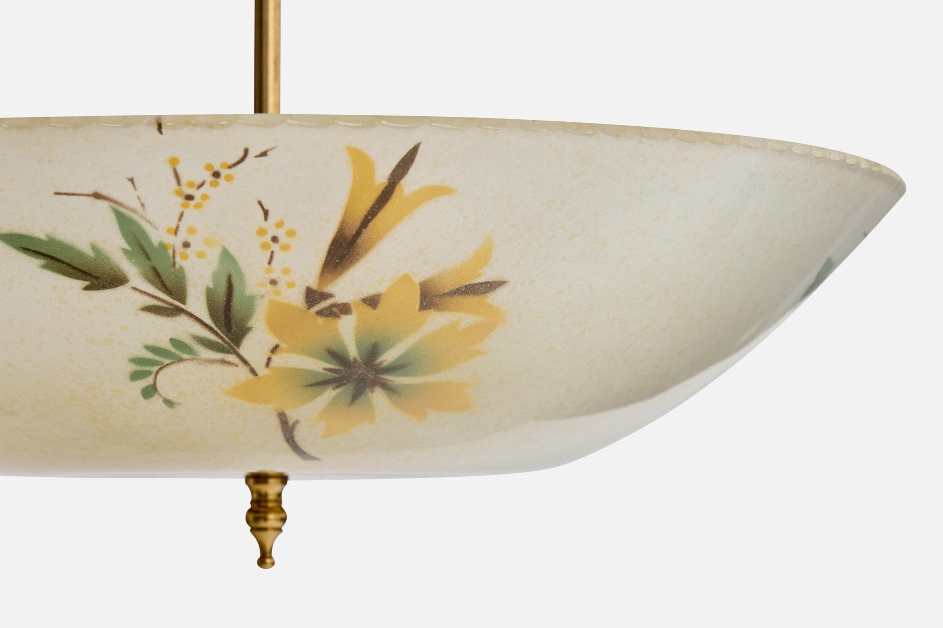 Laiton Design suédois, lampe à suspension, laiton, verre, Suède, années 1950 en vente