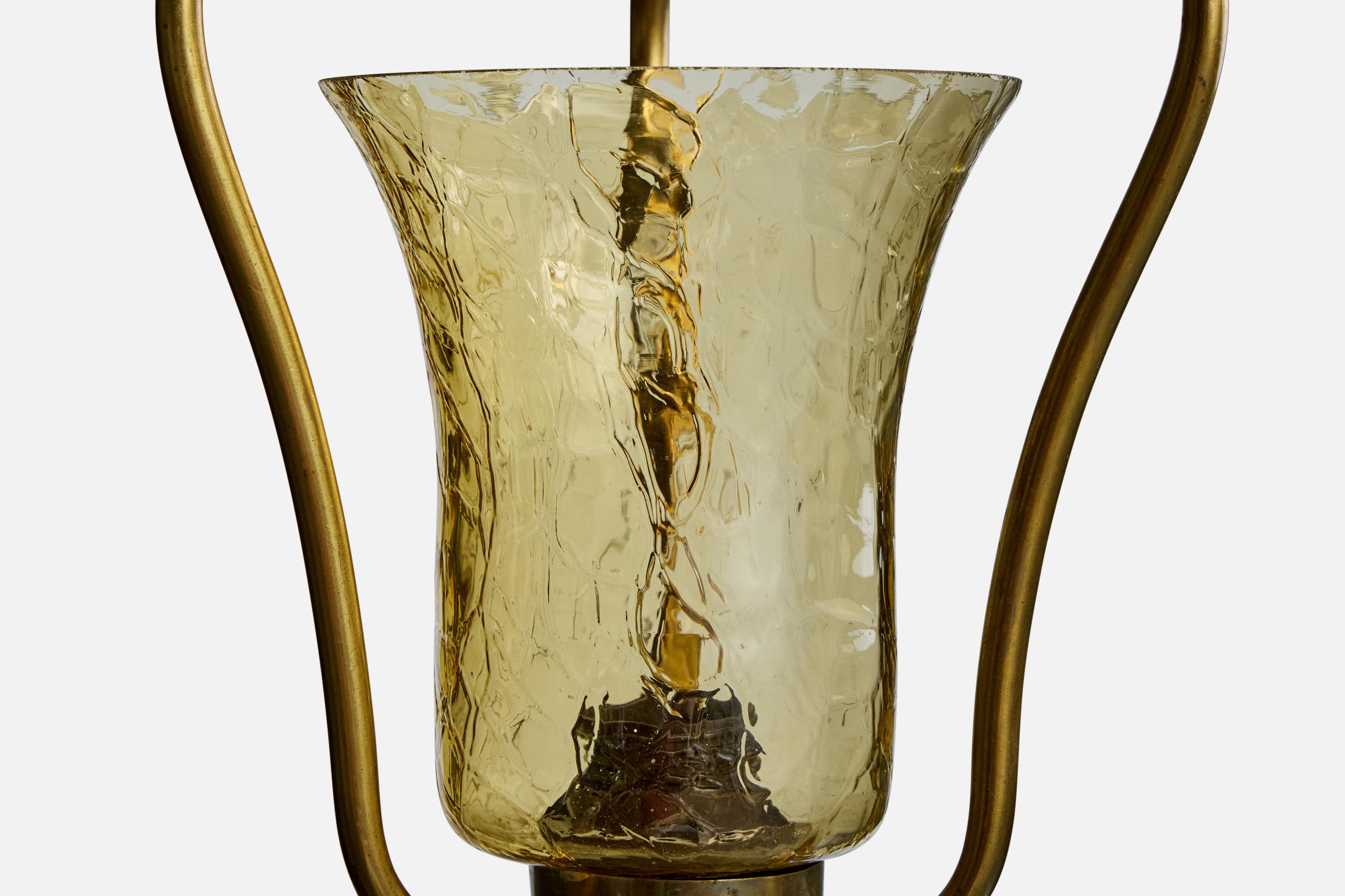 Ottone Designer svedese, lampada a sospensione, ottone, vetro, Svezia, anni '1950 in vendita