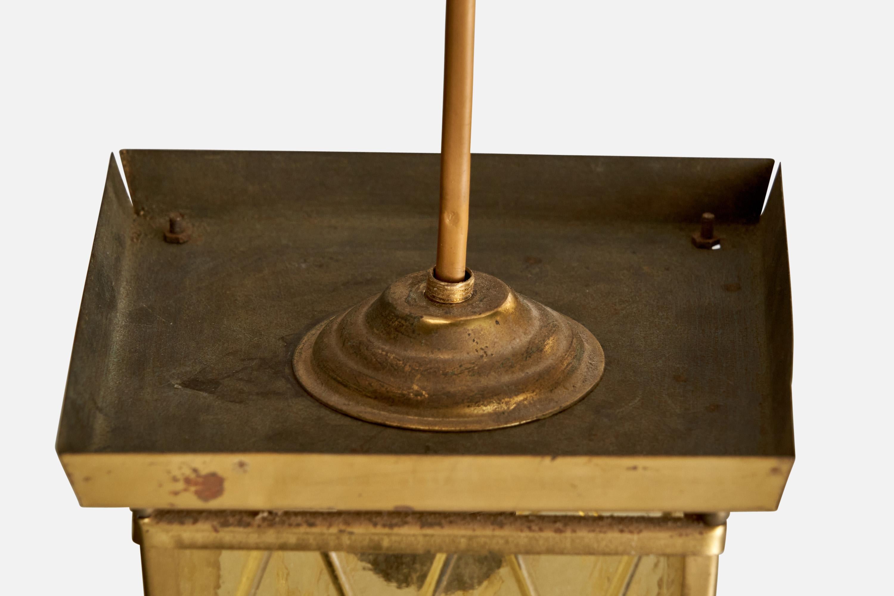 Designer svedese, lampada a sospensione, ottone, vetro, Svezia, anni '1950 in vendita 1