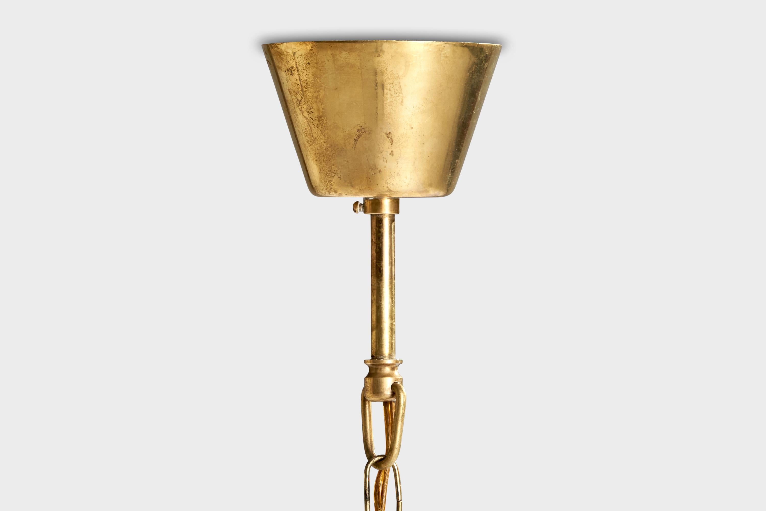 Designer svedese, lampada a sospensione, ottone, vetro, Svezia, anni '1950 in vendita 1