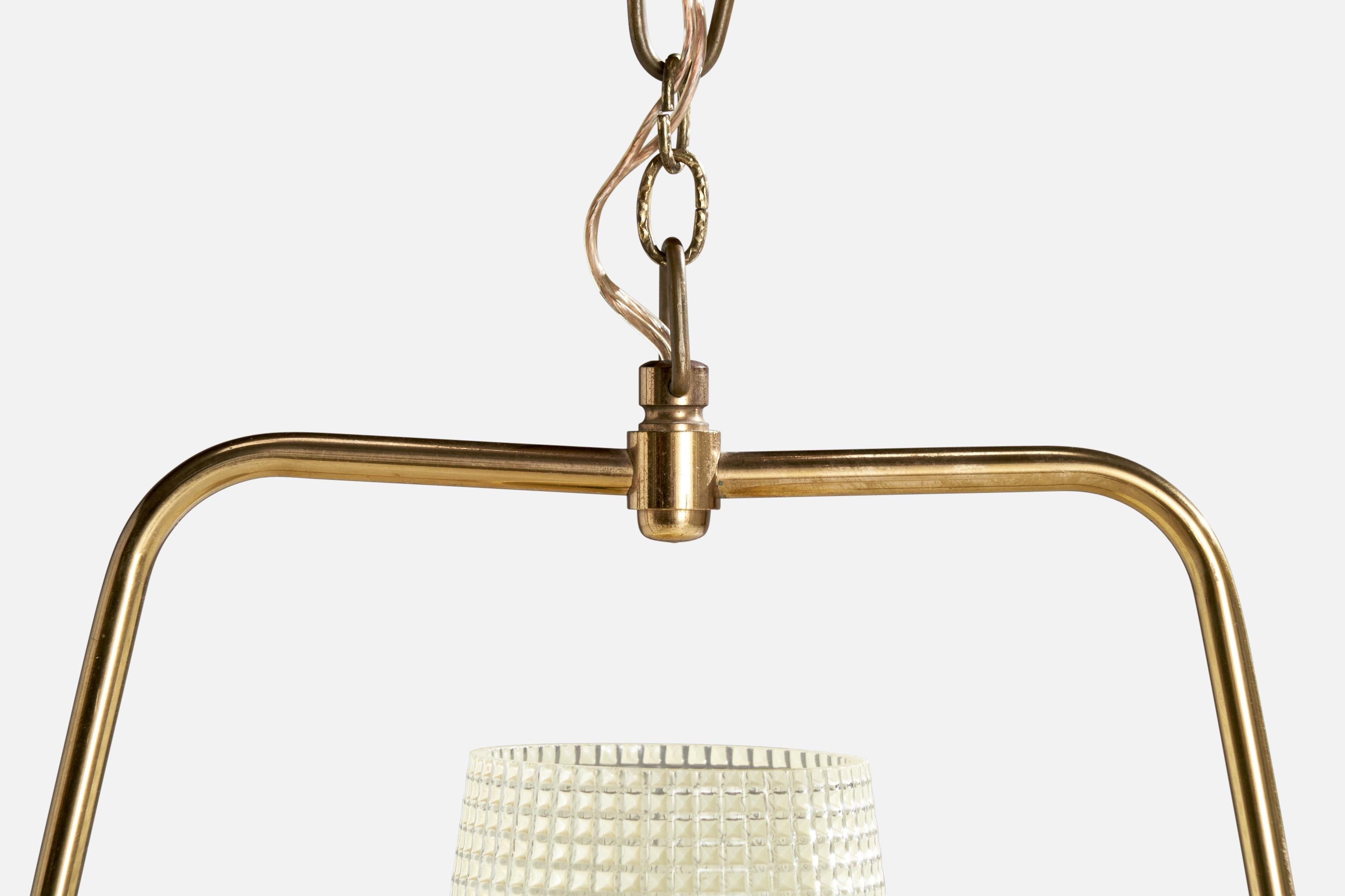 Designer svedese, lampada a sospensione, ottone, vetro, Svezia, anni '1950 in vendita 1