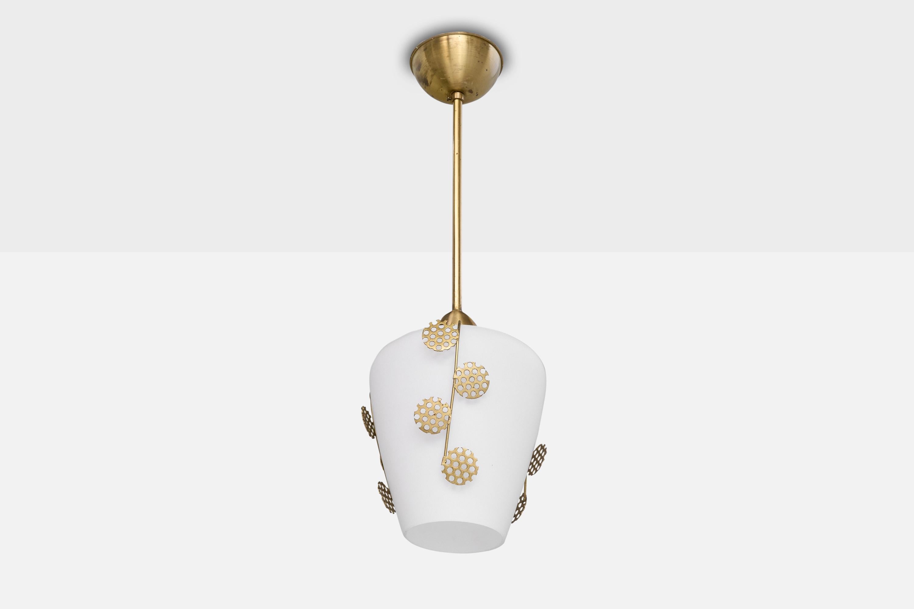 Swedish Designer, Pendant Light, Brass, Glass, Sweden, 1950s For Sale 4
