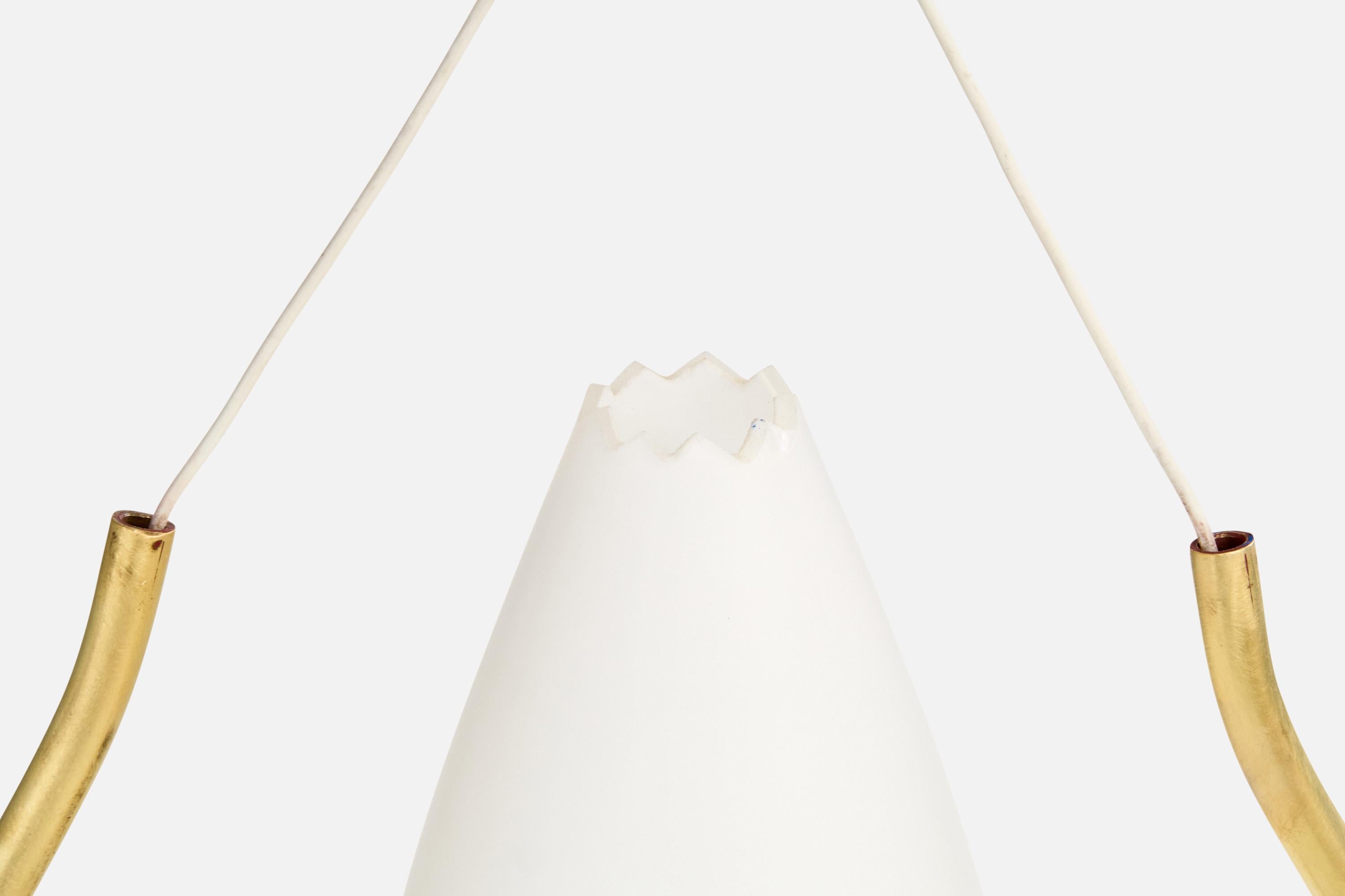 Designer svedese, lampada a sospensione, ottone, vetro, Svezia, anni '1950 in vendita 2
