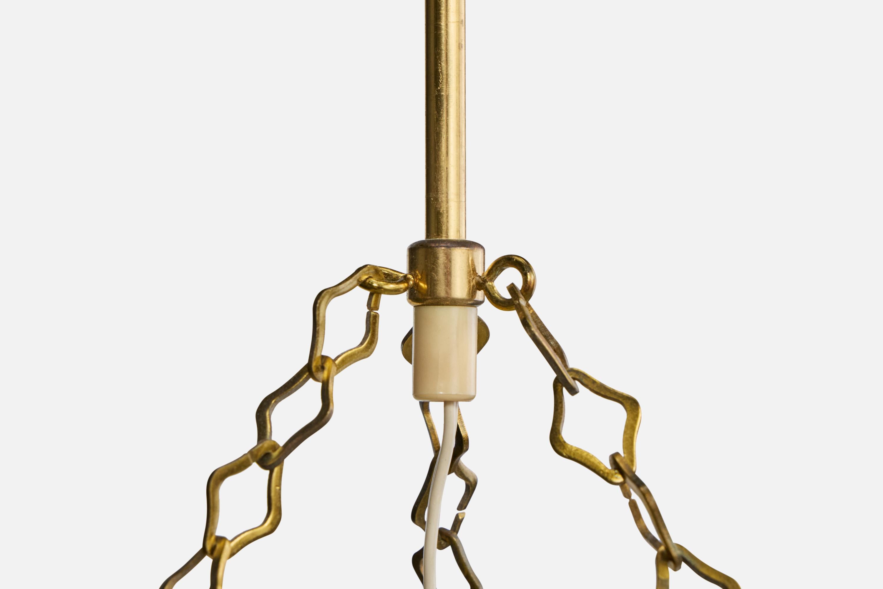 Designer svedese, lampada a sospensione, ottone, vetro, Svezia, anni '1950 in vendita 1