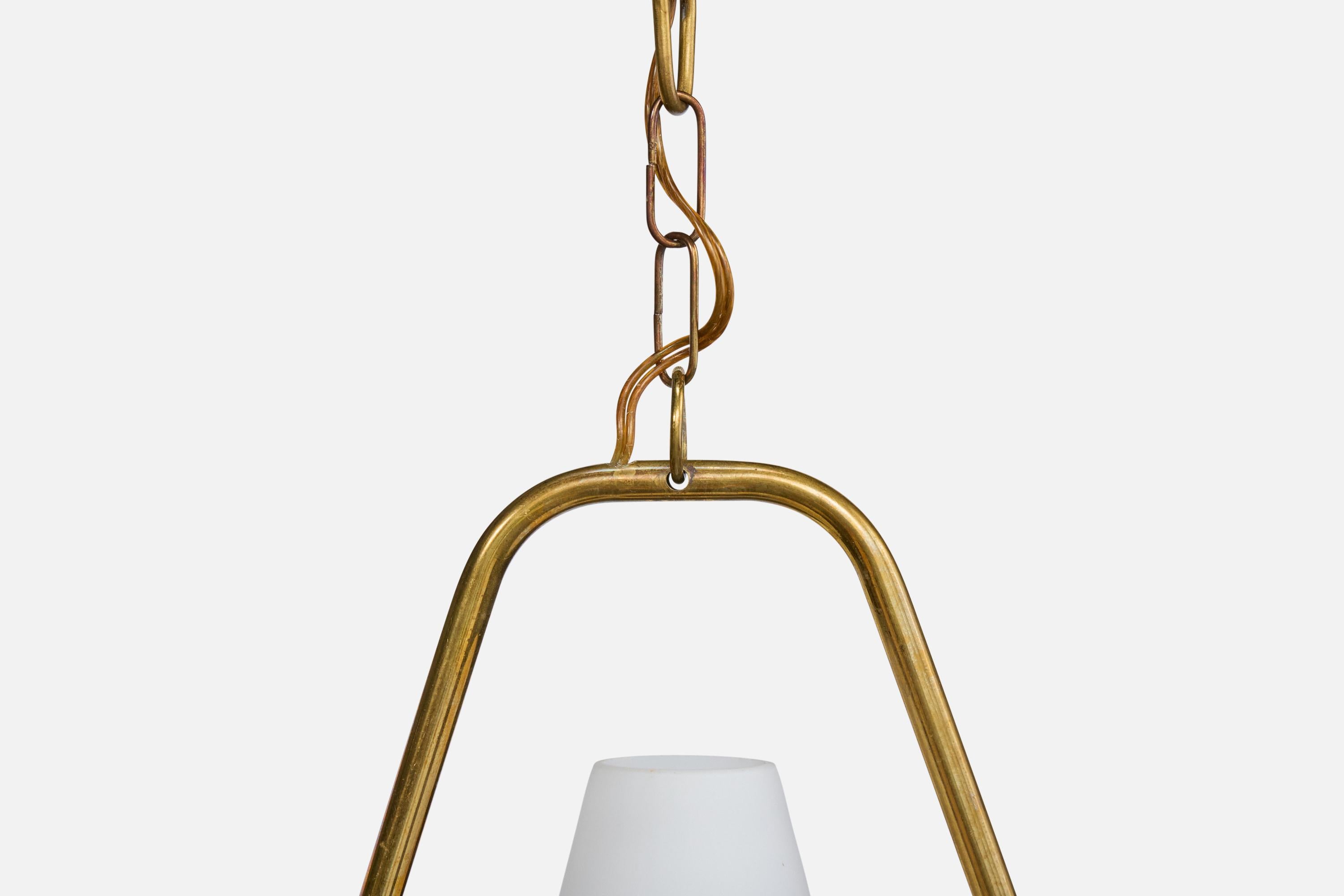 Designer svedese, lampada a sospensione, ottone, vetro, Svezia, anni '1950 in vendita 2