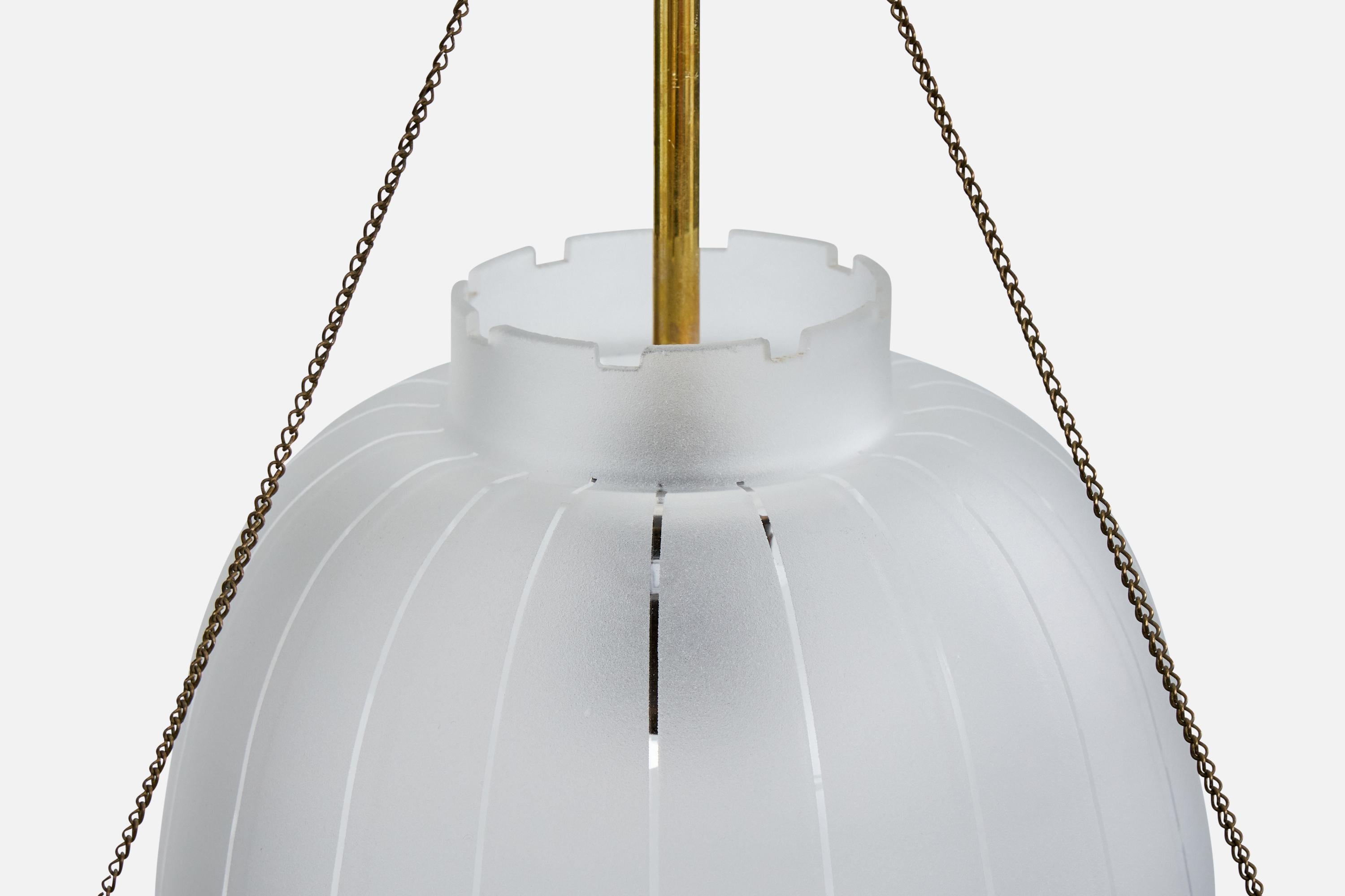 Design suédois, lampe à suspension, laiton, verre, Suède, années 1950 en vente 1