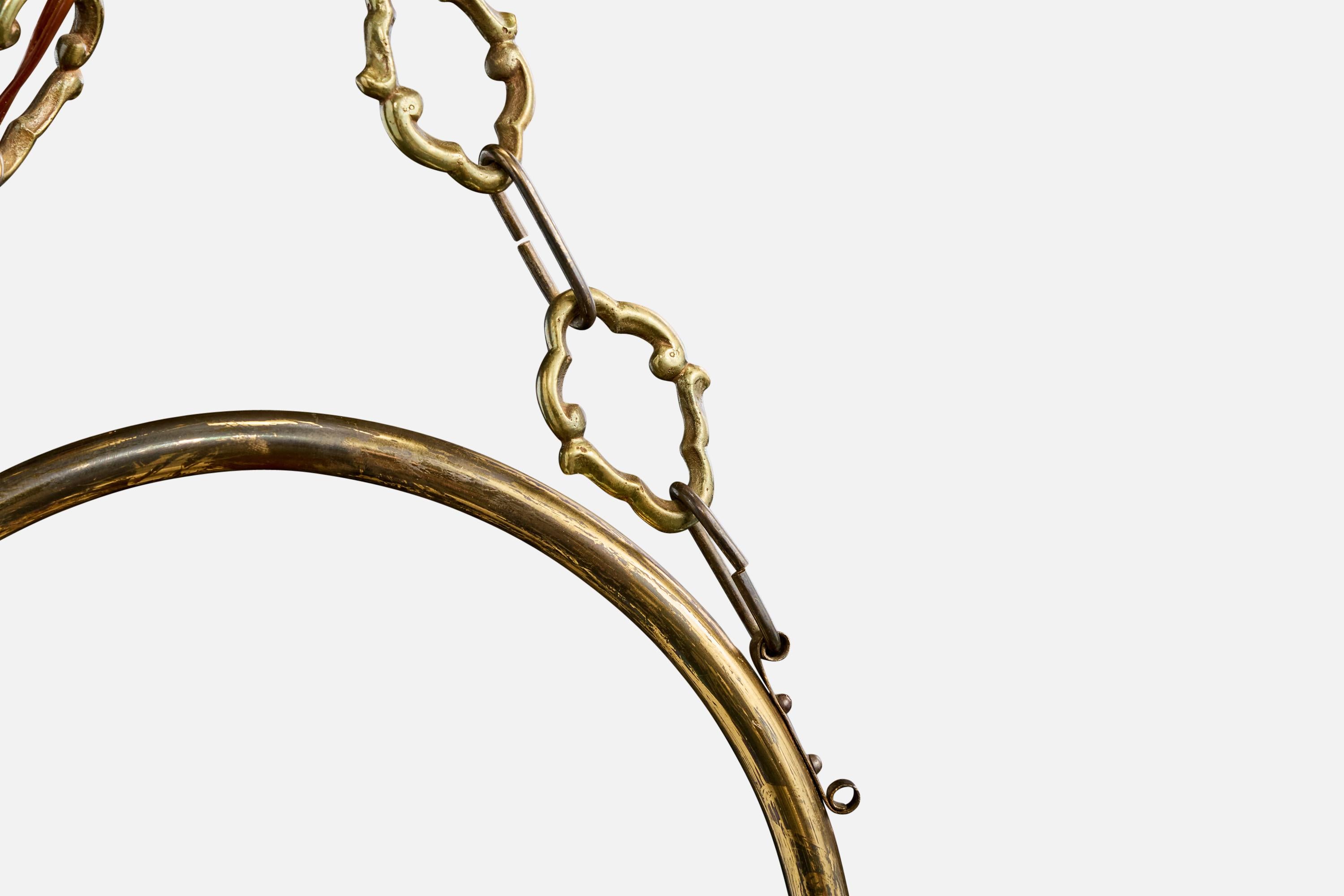 Design suédois, lampe à suspension, laiton, verre, Suède, années 1950 en vente 1