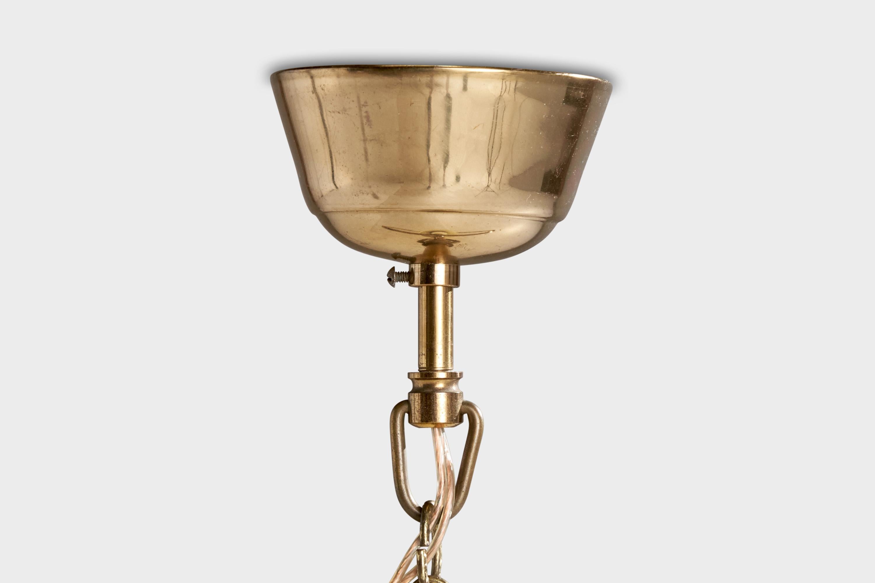 Designer svedese, lampada a sospensione, ottone, vetro, Svezia, anni '1950 in vendita 2