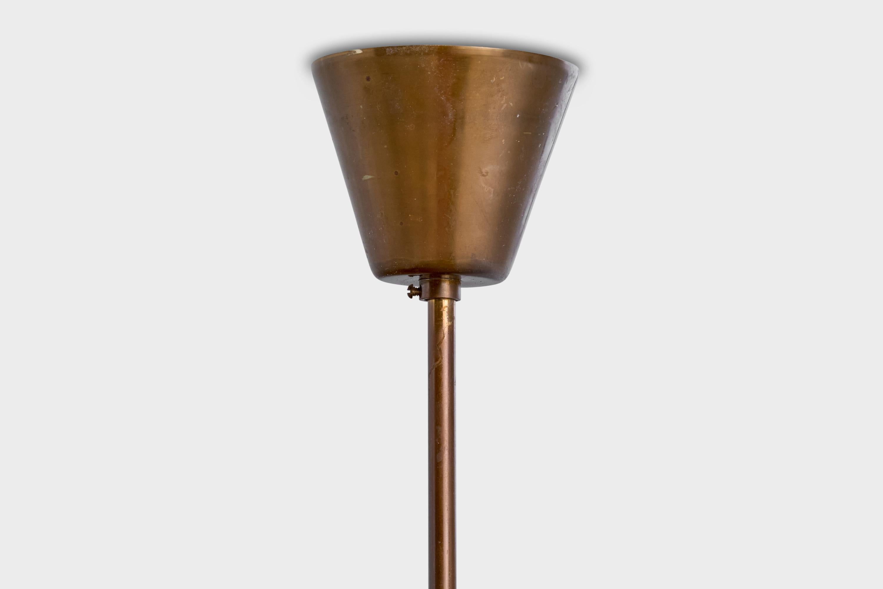 Swedish Designer, Pendant Light, Brass, Glass, Sweden, 1950s For Sale 5